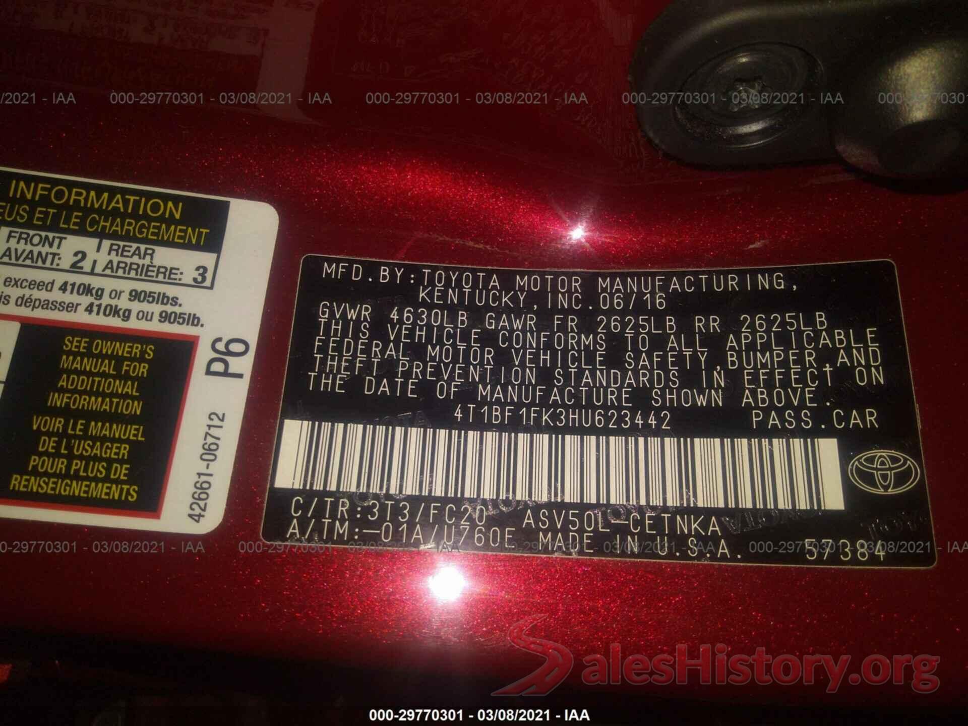 4T1BF1FK3HU623442 2017 TOYOTA CAMRY