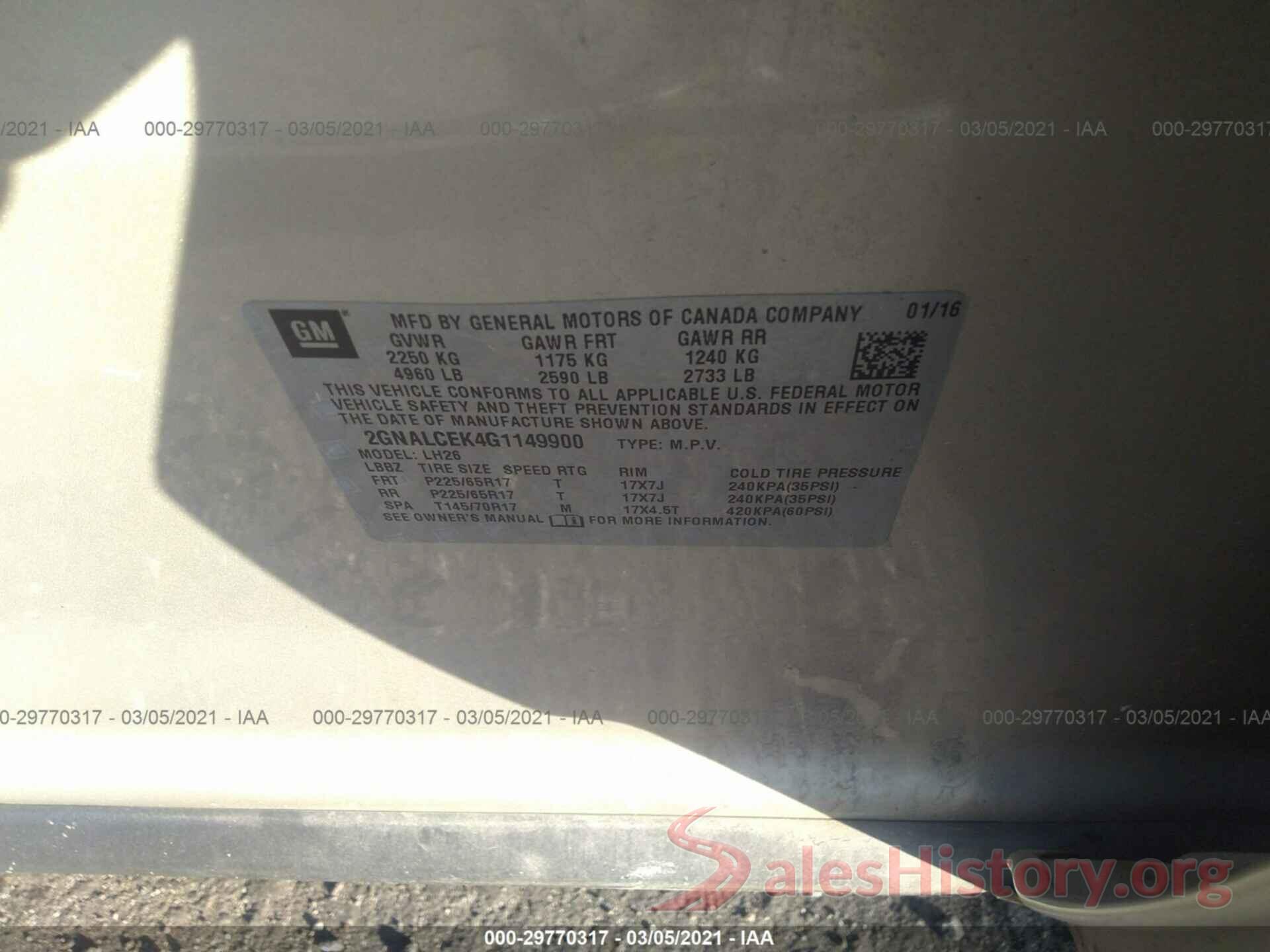 2GNALCEK4G1149900 2016 CHEVROLET EQUINOX