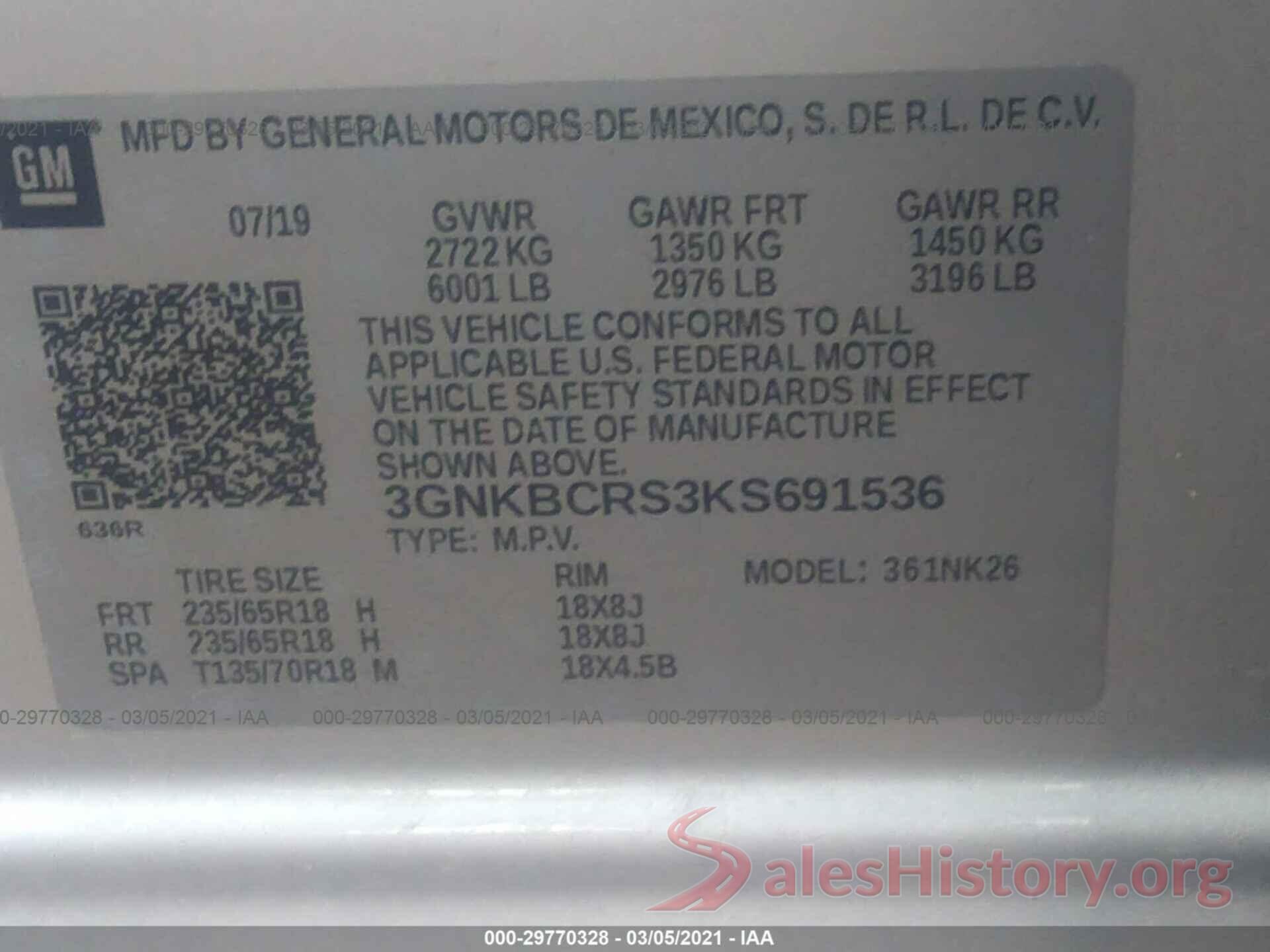 3GNKBCRS3KS691536 2019 CHEVROLET BLAZER