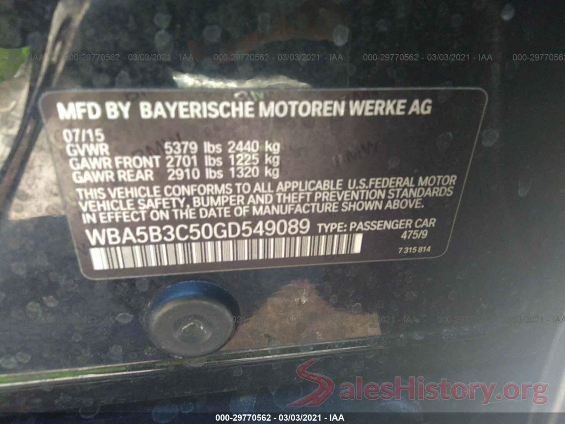 WBA5B3C50GD549089 2016 BMW 5 SERIES