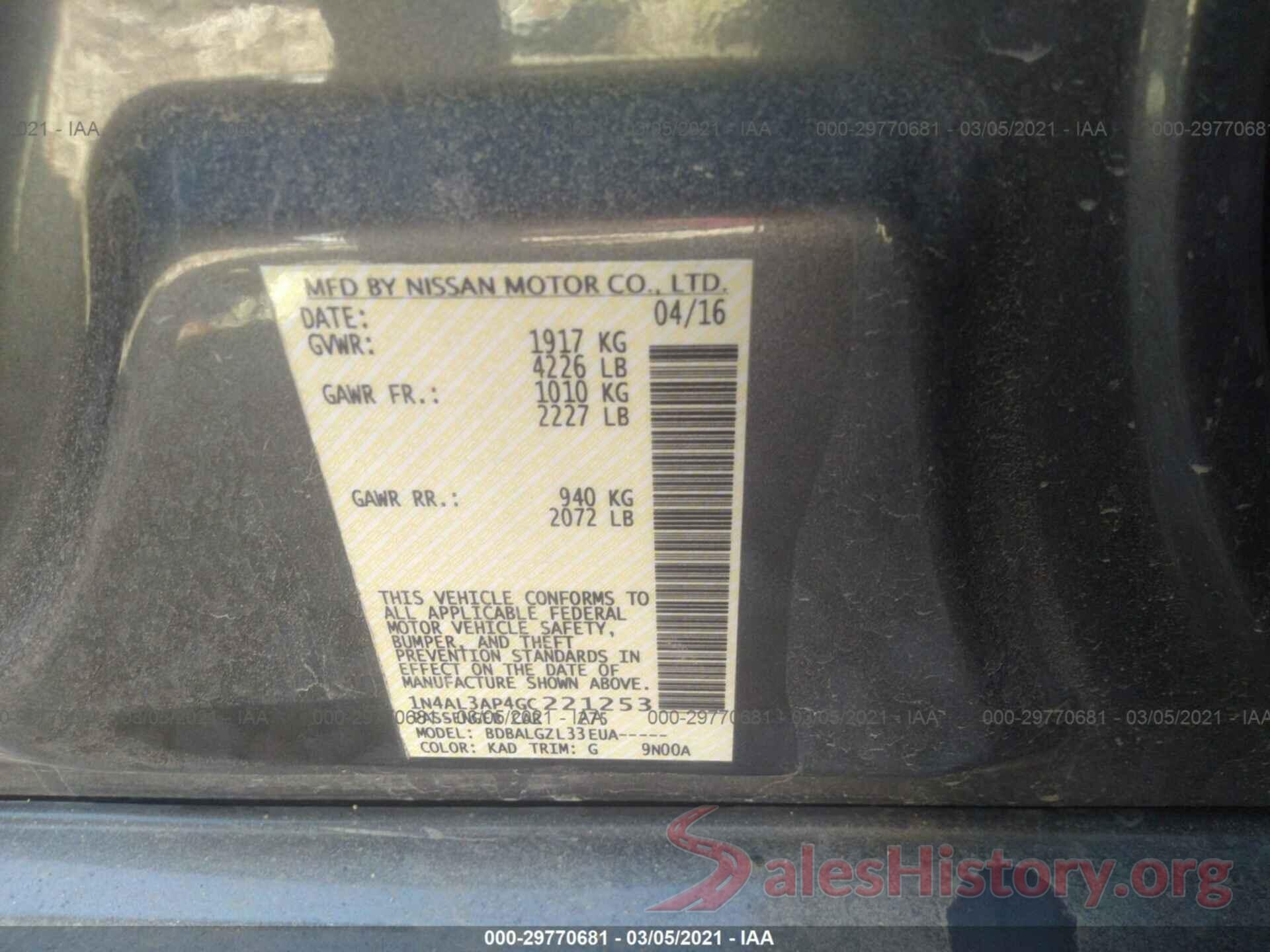 1N4AL3AP4GC221253 2016 NISSAN ALTIMA