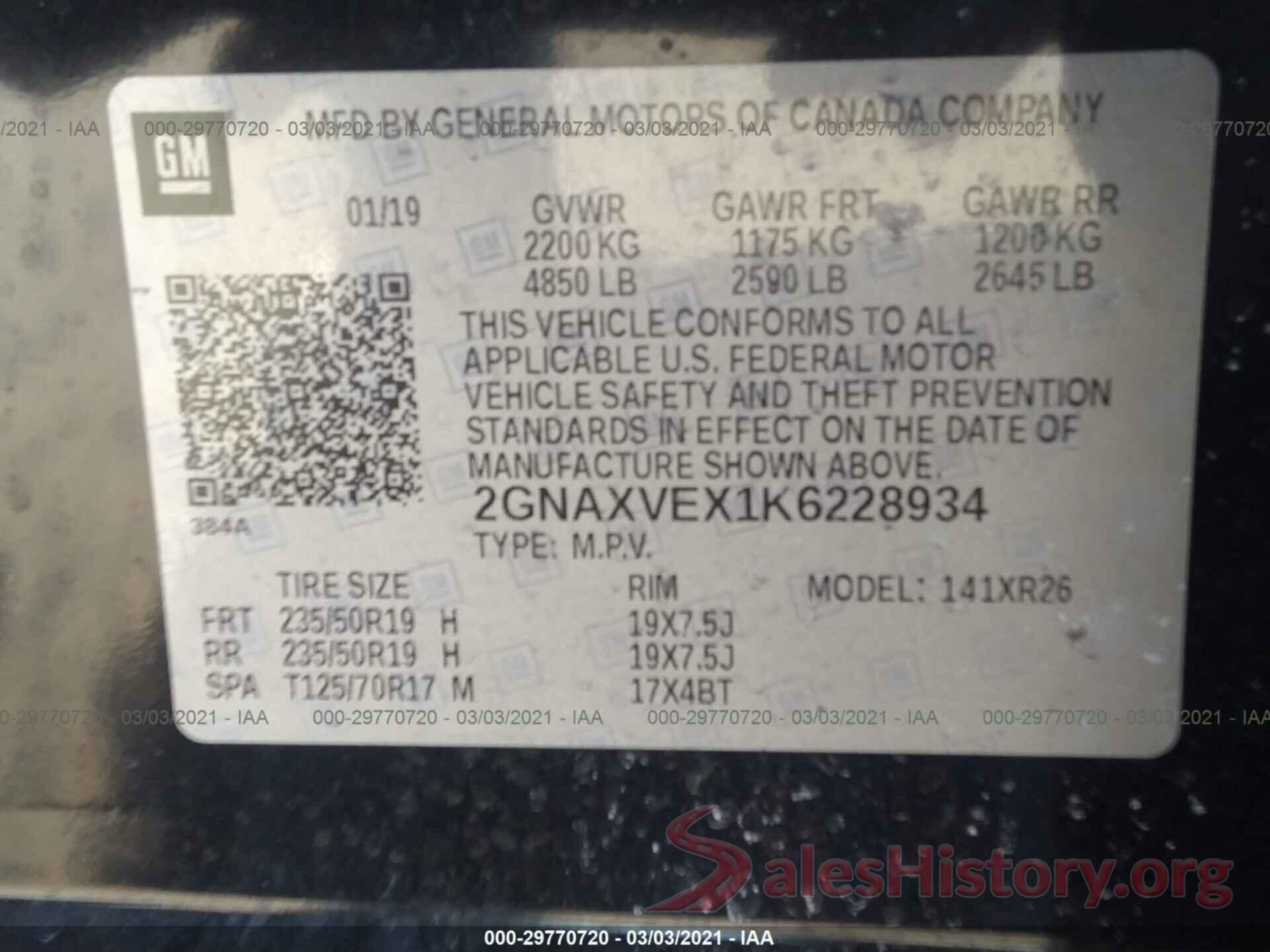 2GNAXVEX1K6228934 2019 CHEVROLET EQUINOX