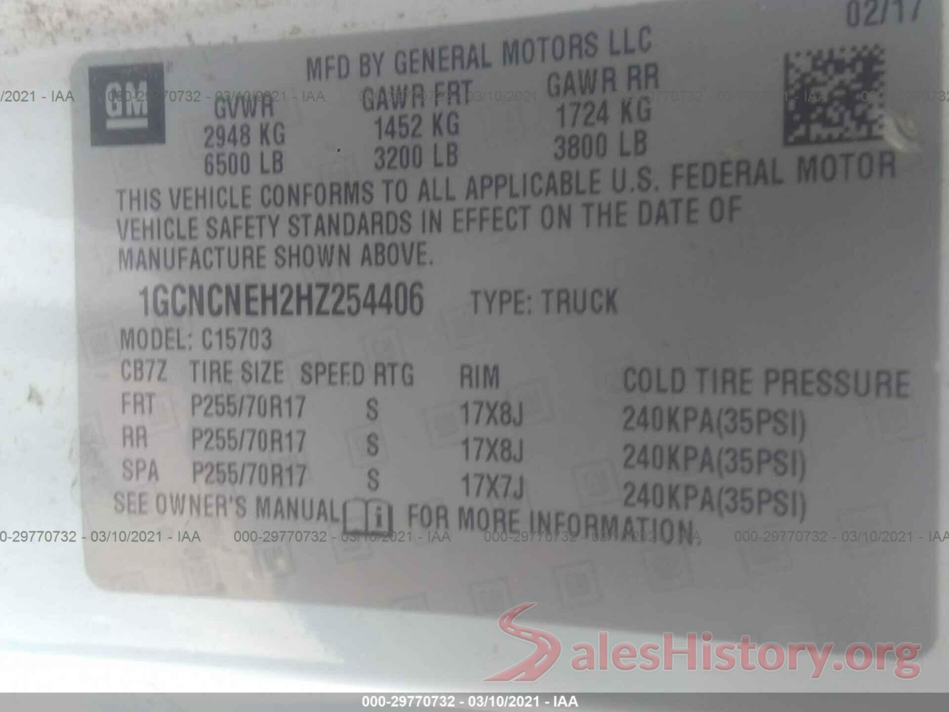 1GCNCNEH2HZ254406 2017 CHEVROLET SILVERADO 1500