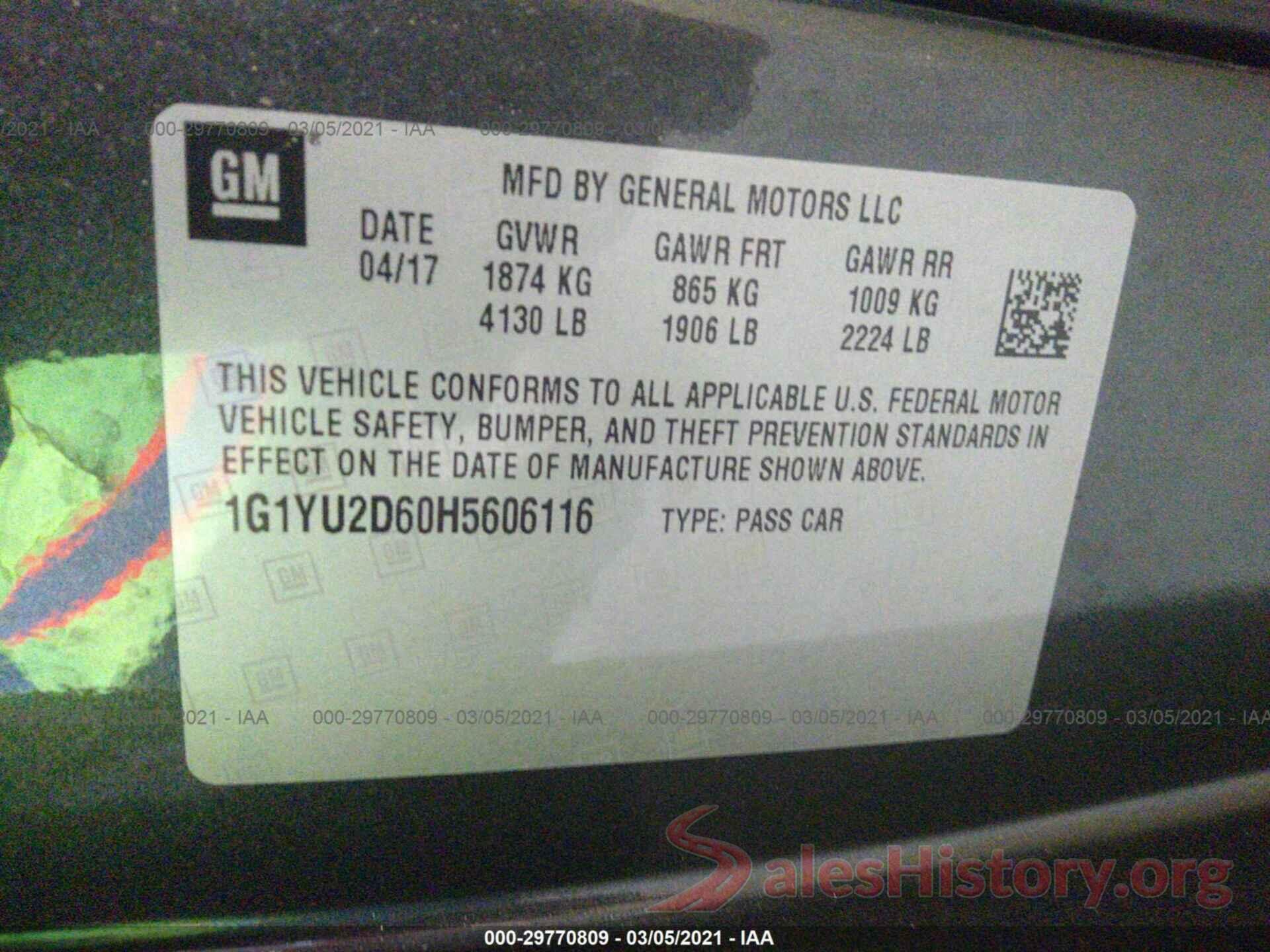 1G1YU2D60H5606116 2017 CHEVROLET CORVETTE