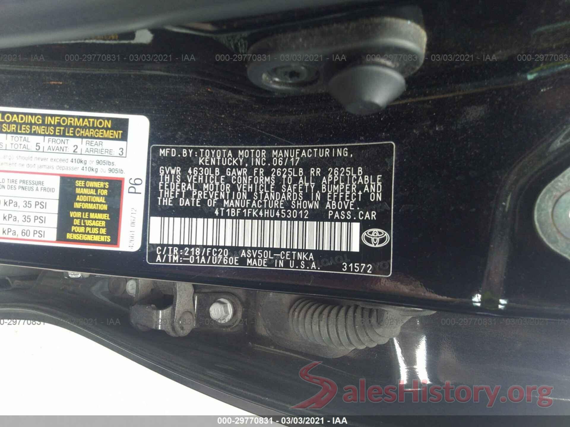 4T1BF1FK4HU453012 2017 TOYOTA CAMRY