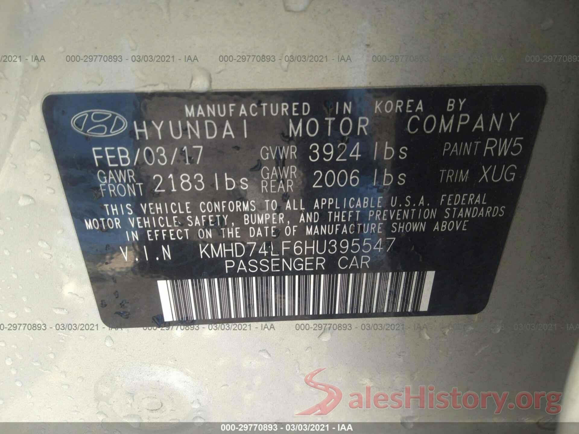 KMHD74LF6HU395547 2017 HYUNDAI ELANTRA