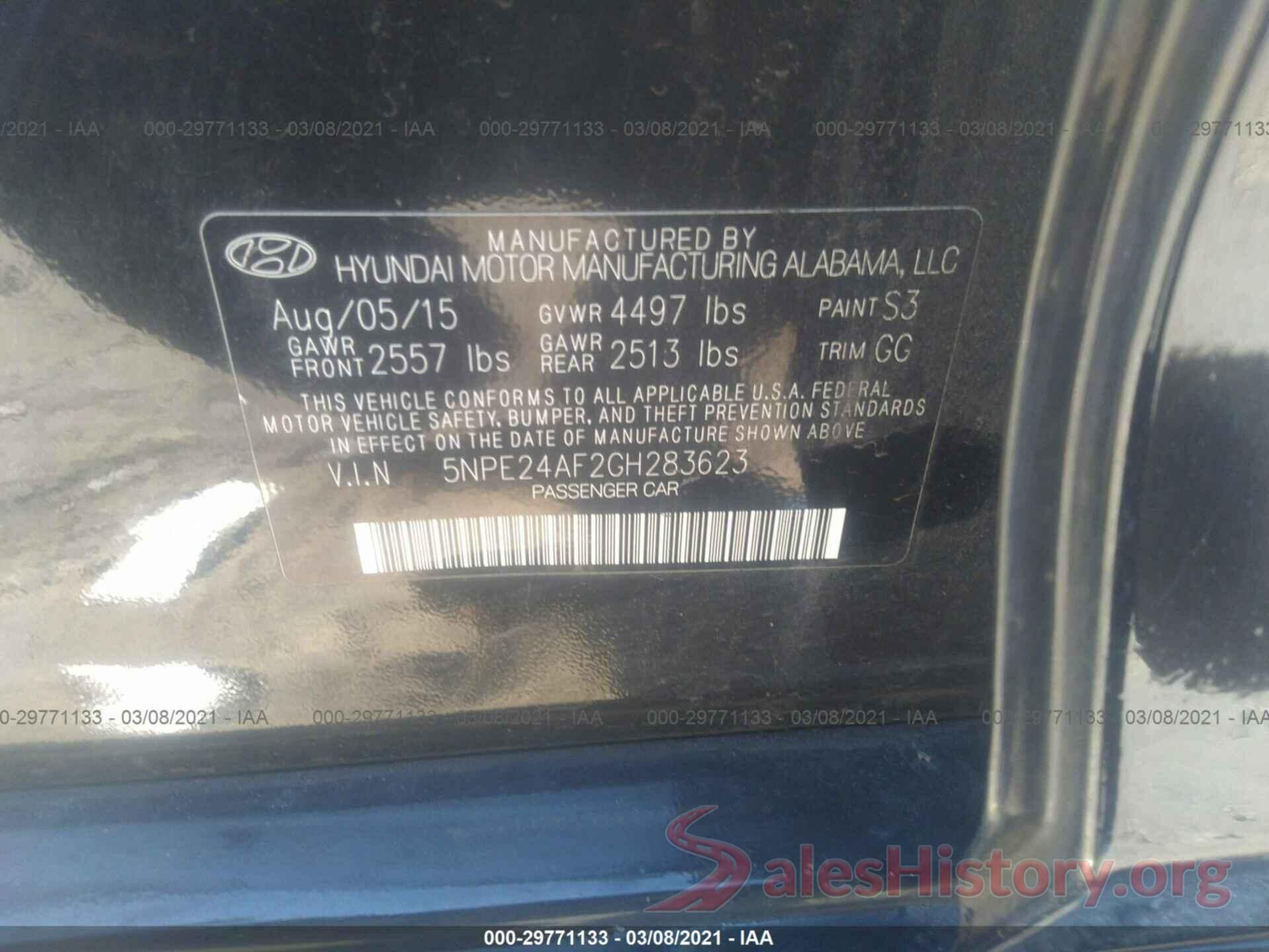 5NPE24AF2GH283623 2016 HYUNDAI SONATA