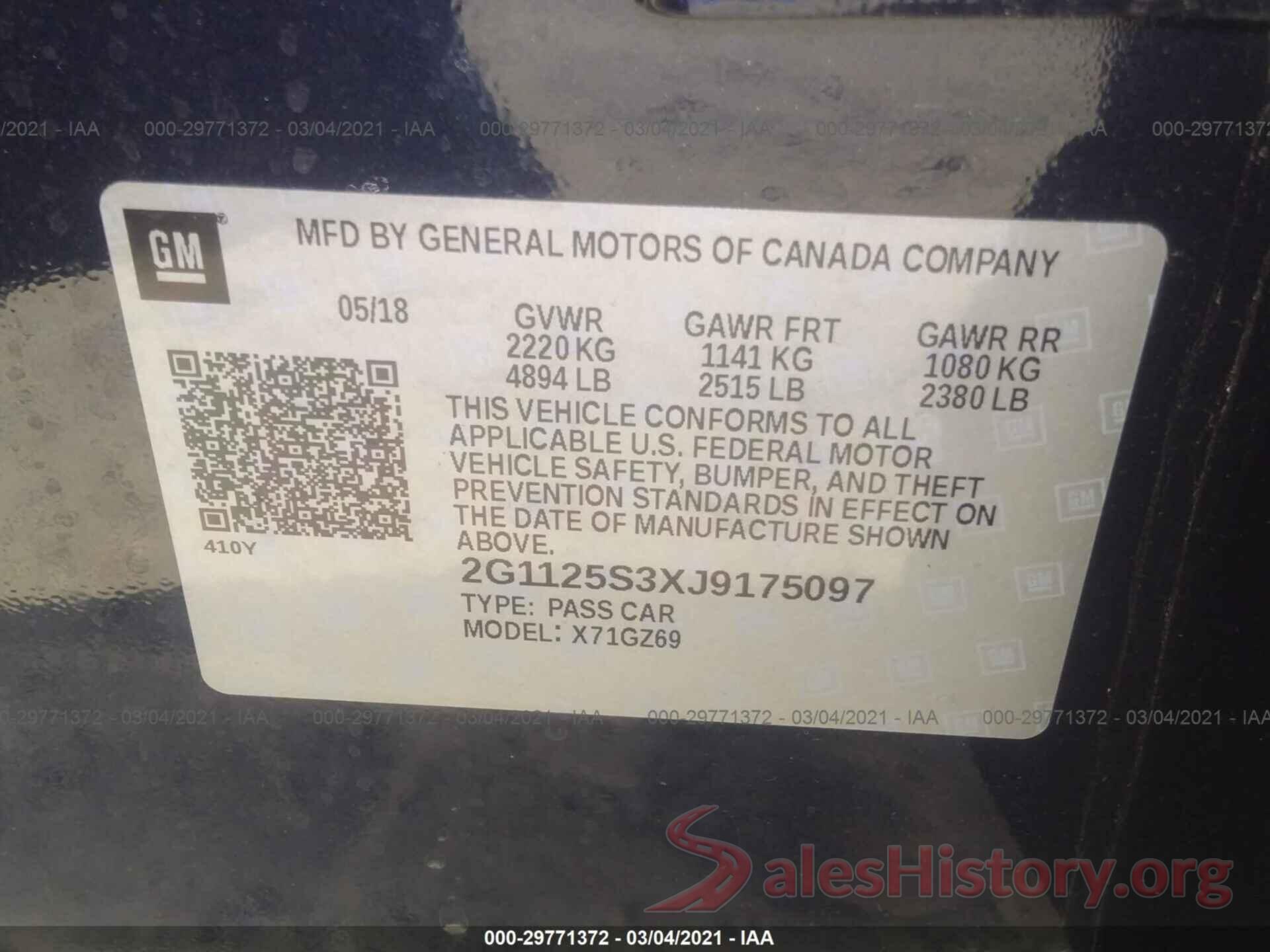 2G1125S3XJ9175097 2018 CHEVROLET IMPALA