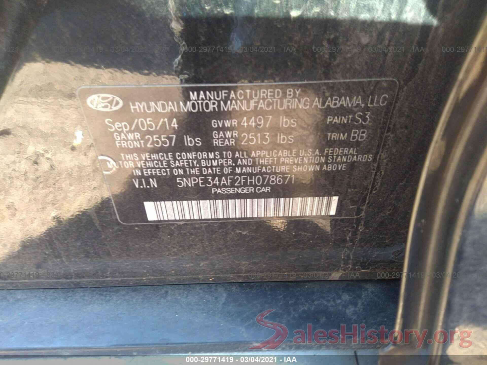 5NPE34AF2FH078671 2015 HYUNDAI SONATA