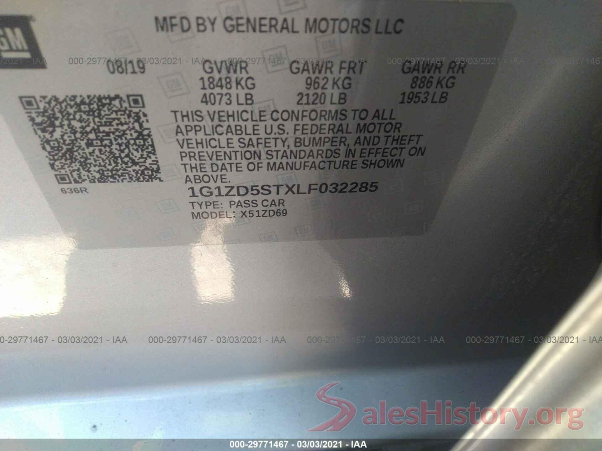 1G1ZD5STXLF032285 2020 CHEVROLET MALIBU