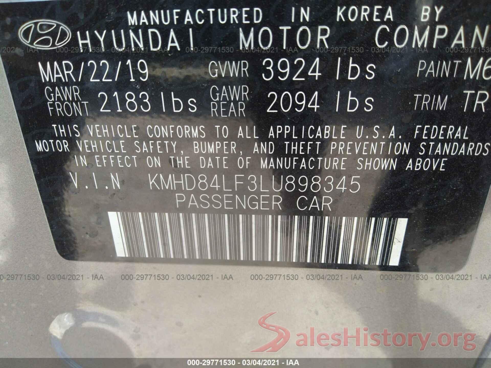 KMHD84LF3LU898345 2020 HYUNDAI ELANTRA