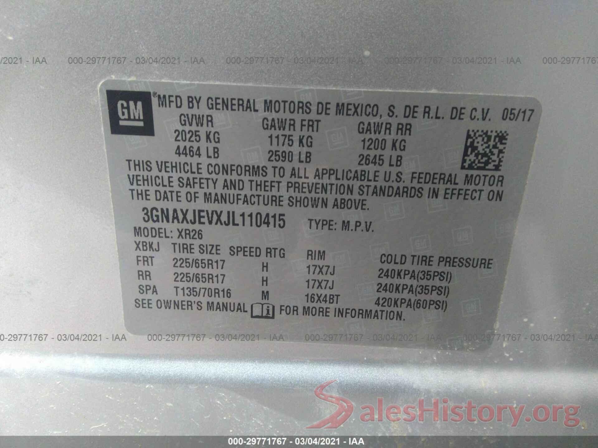 3GNAXJEVXJL110415 2018 CHEVROLET EQUINOX