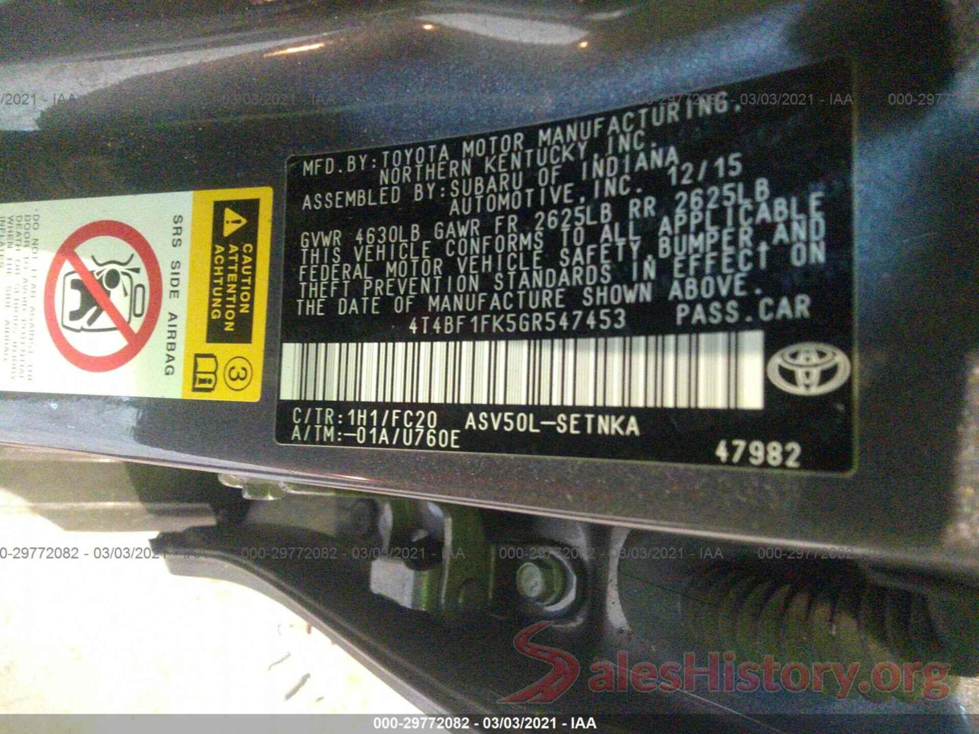 4T4BF1FK5GR547453 2016 TOYOTA CAMRY