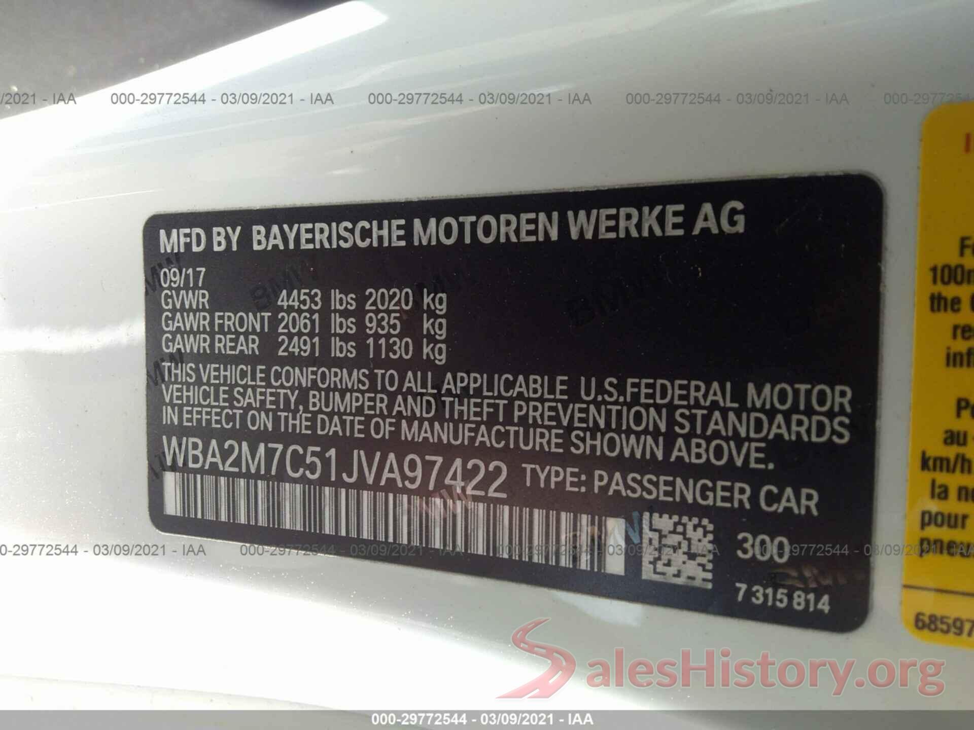 WBA2M7C51JVA97422 2018 BMW 2 SERIES