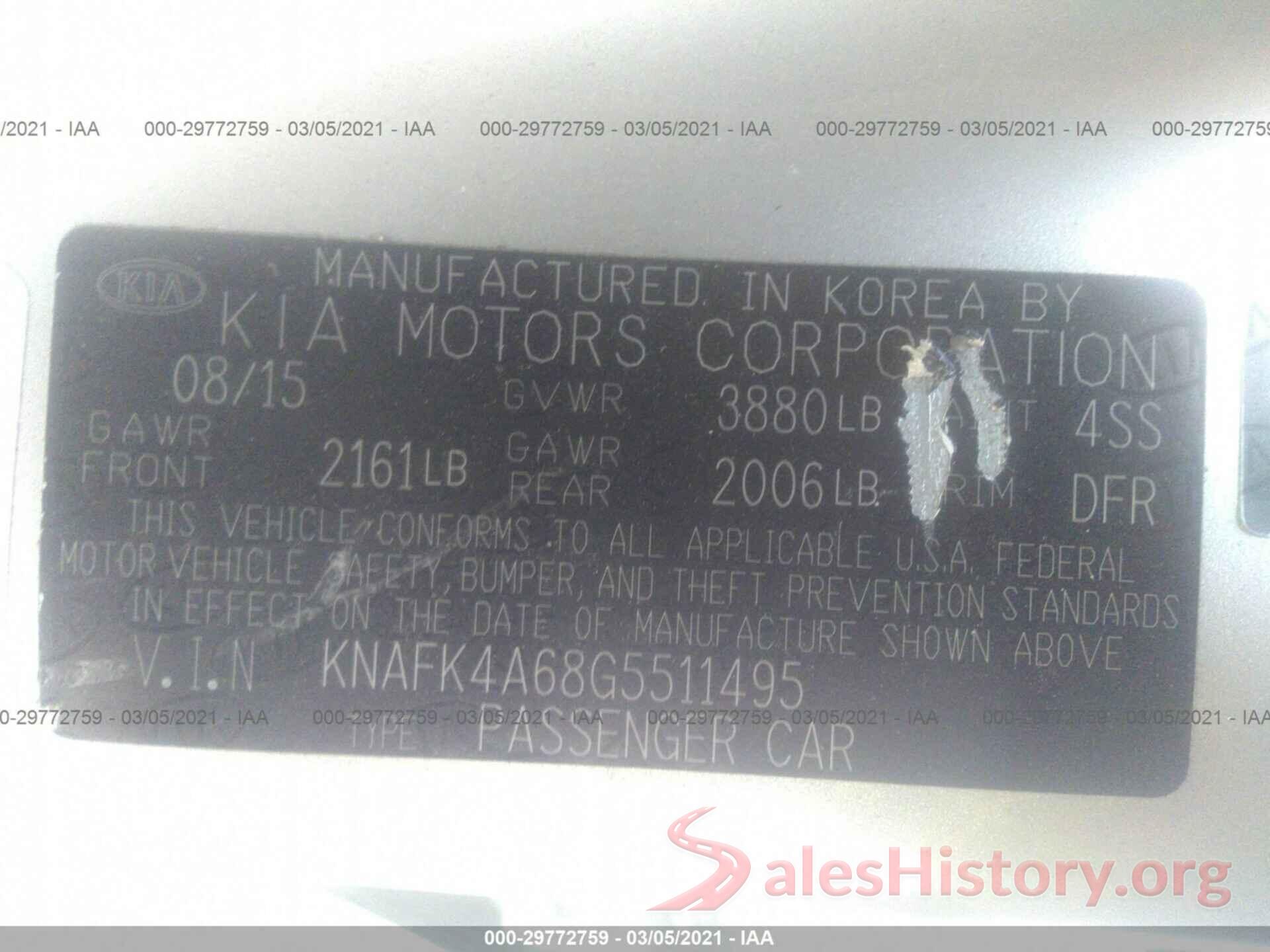 KNAFK4A68G5511495 2016 KIA FORTE