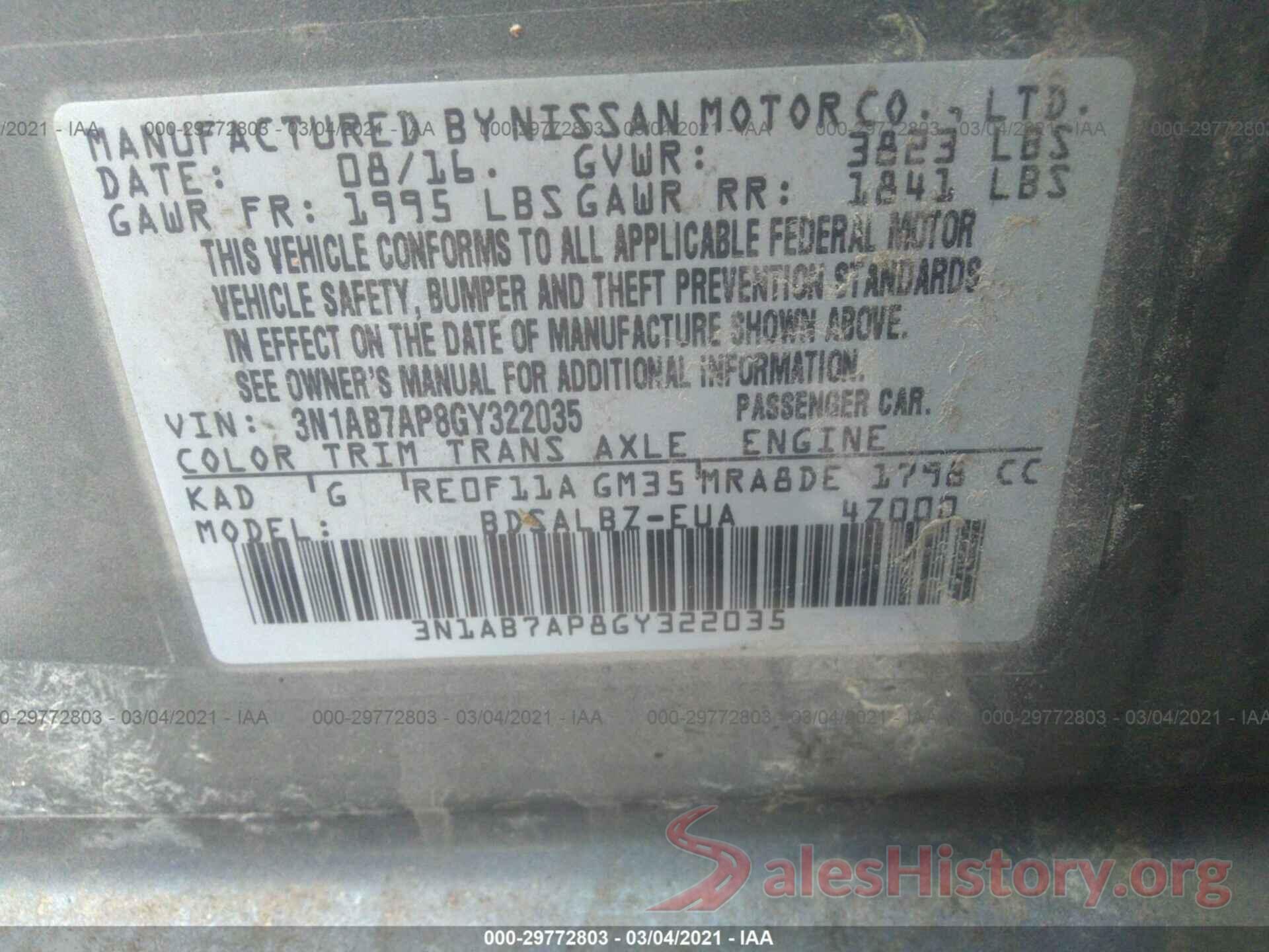 3N1AB7AP8GY322035 2016 NISSAN SENTRA