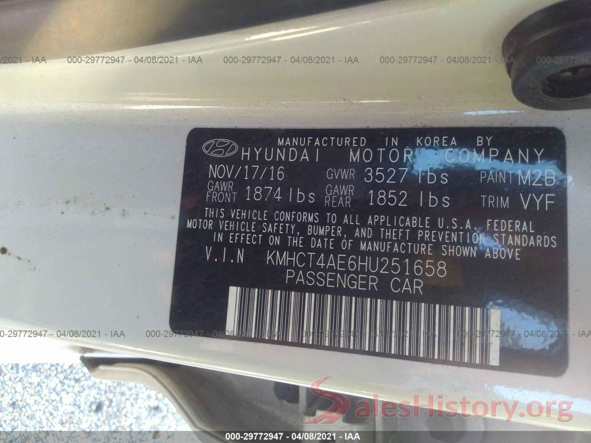 KMHCT4AE6HU251658 2017 HYUNDAI ACCENT