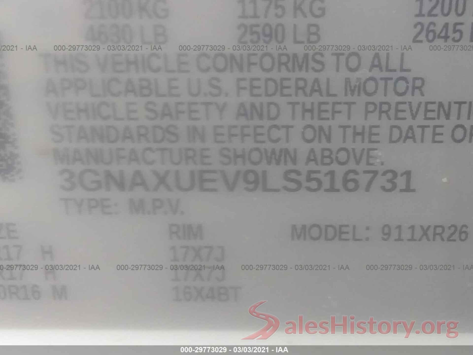 3GNAXUEV9LS516731 2020 CHEVROLET EQUINOX