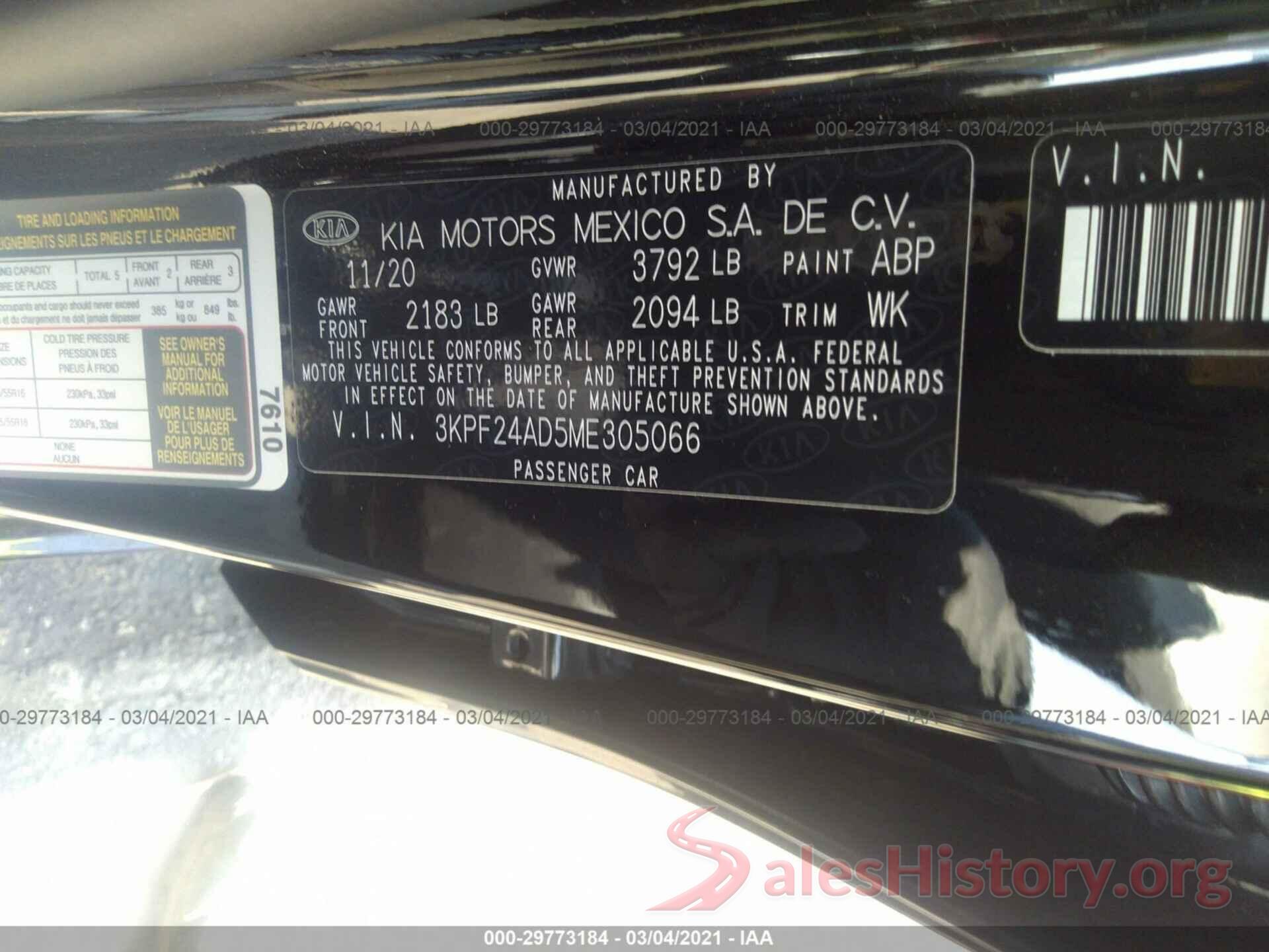 3KPF24AD5ME305066 2021 KIA FORTE