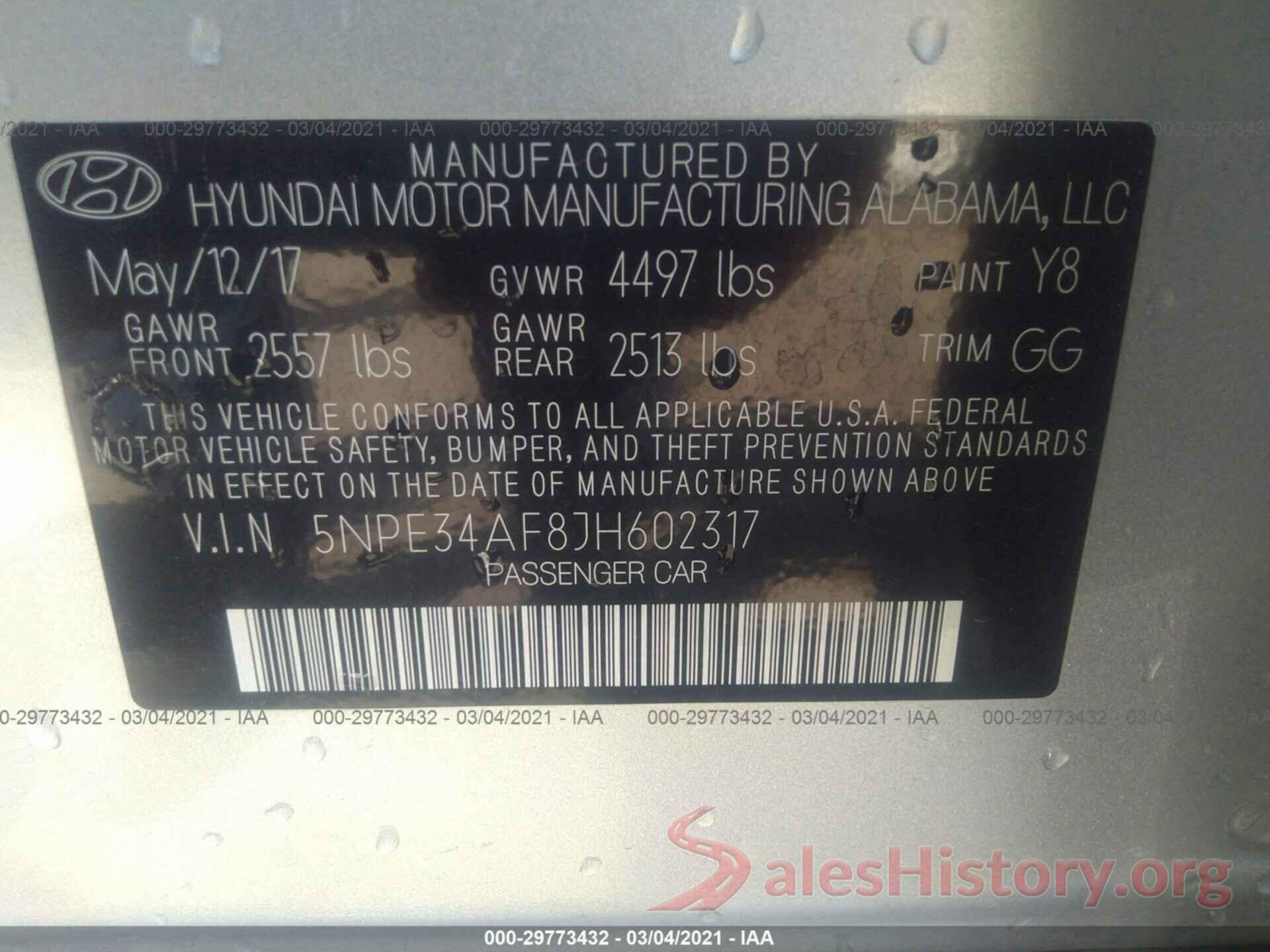 5NPE34AF8JH602317 2018 HYUNDAI SONATA