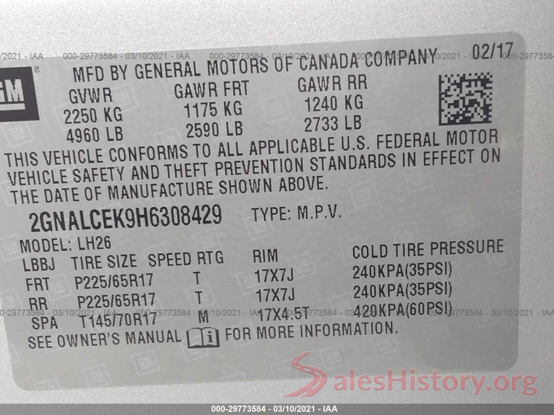 2GNALCEK9H6308429 2017 CHEVROLET EQUINOX