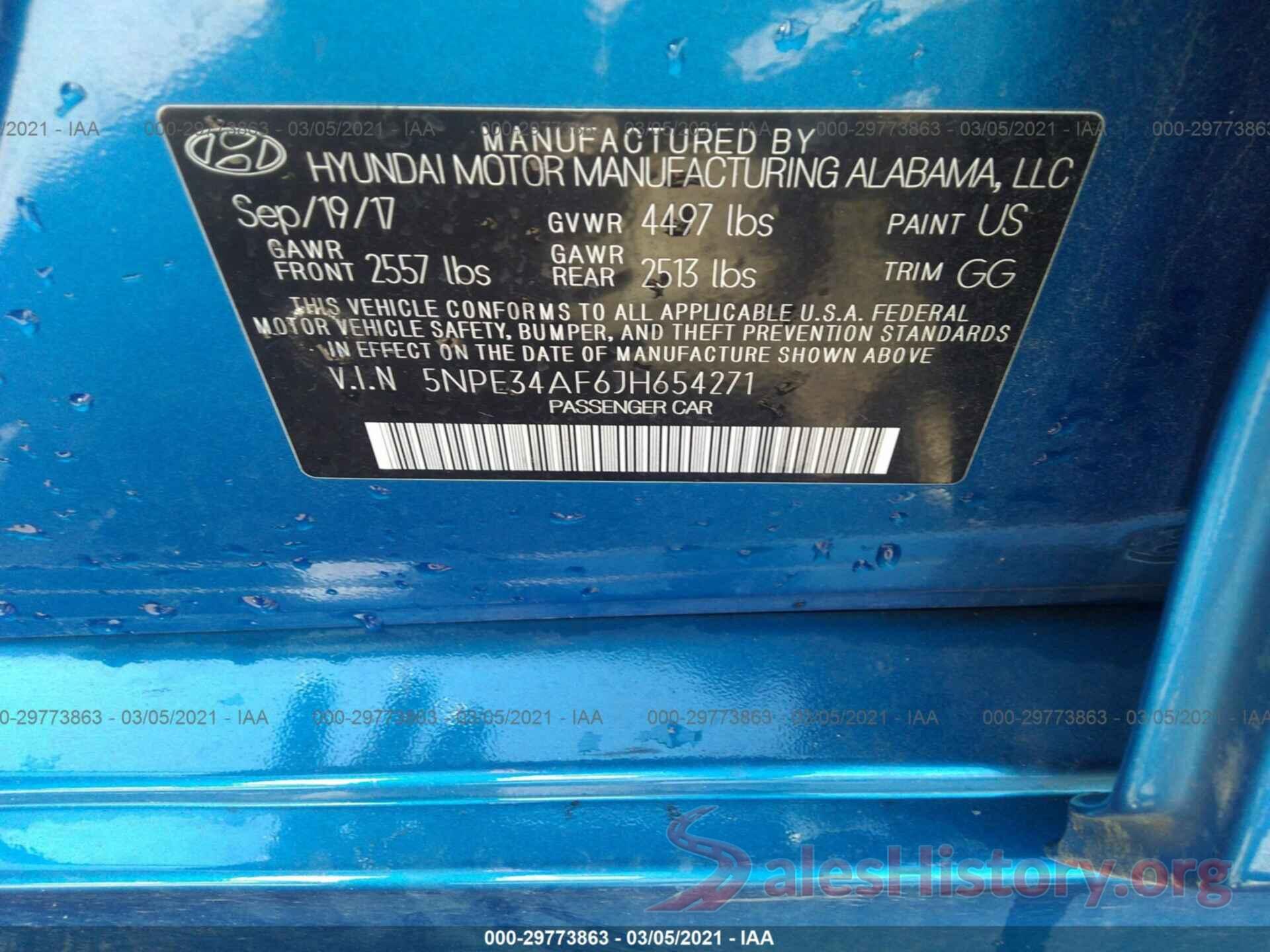 5NPE34AF6JH654271 2018 HYUNDAI SONATA