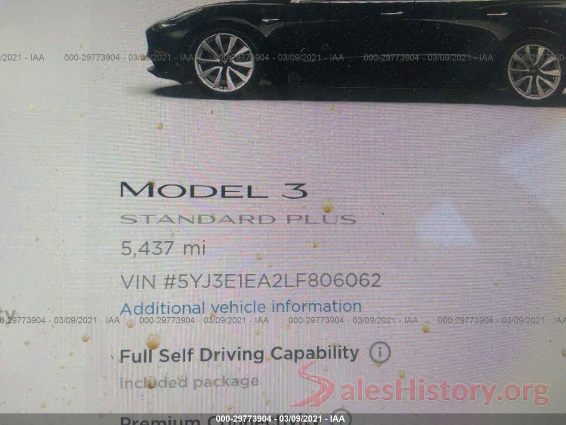 5YJ3E1EA2LF806062 2020 TESLA MODEL 3