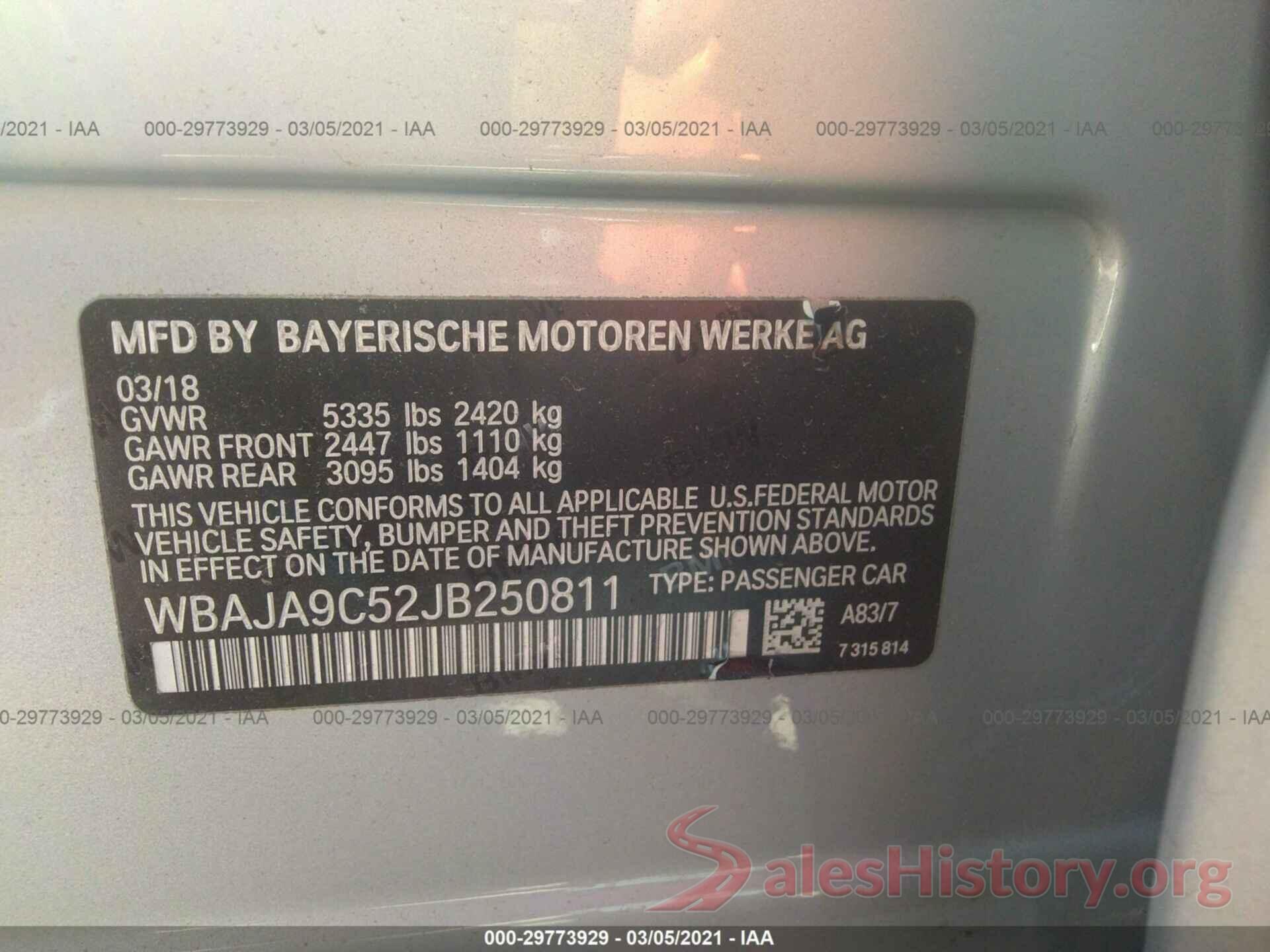 WBAJA9C52JB250811 2018 BMW 5 SERIES