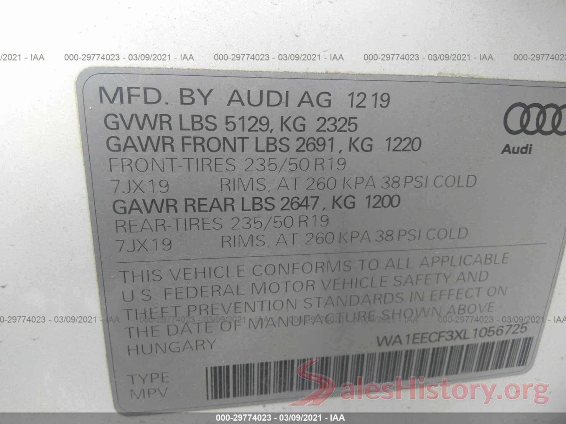 WA1EECF3XL1056725 2020 AUDI Q3