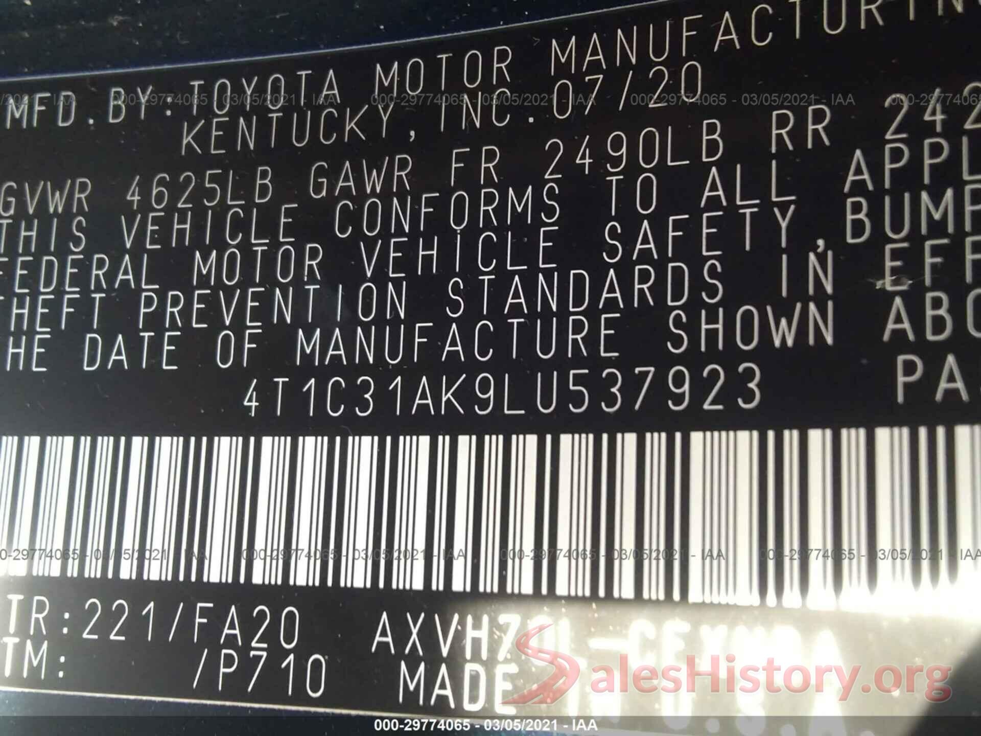 4T1C31AK9LU537923 2020 TOYOTA CAMRY