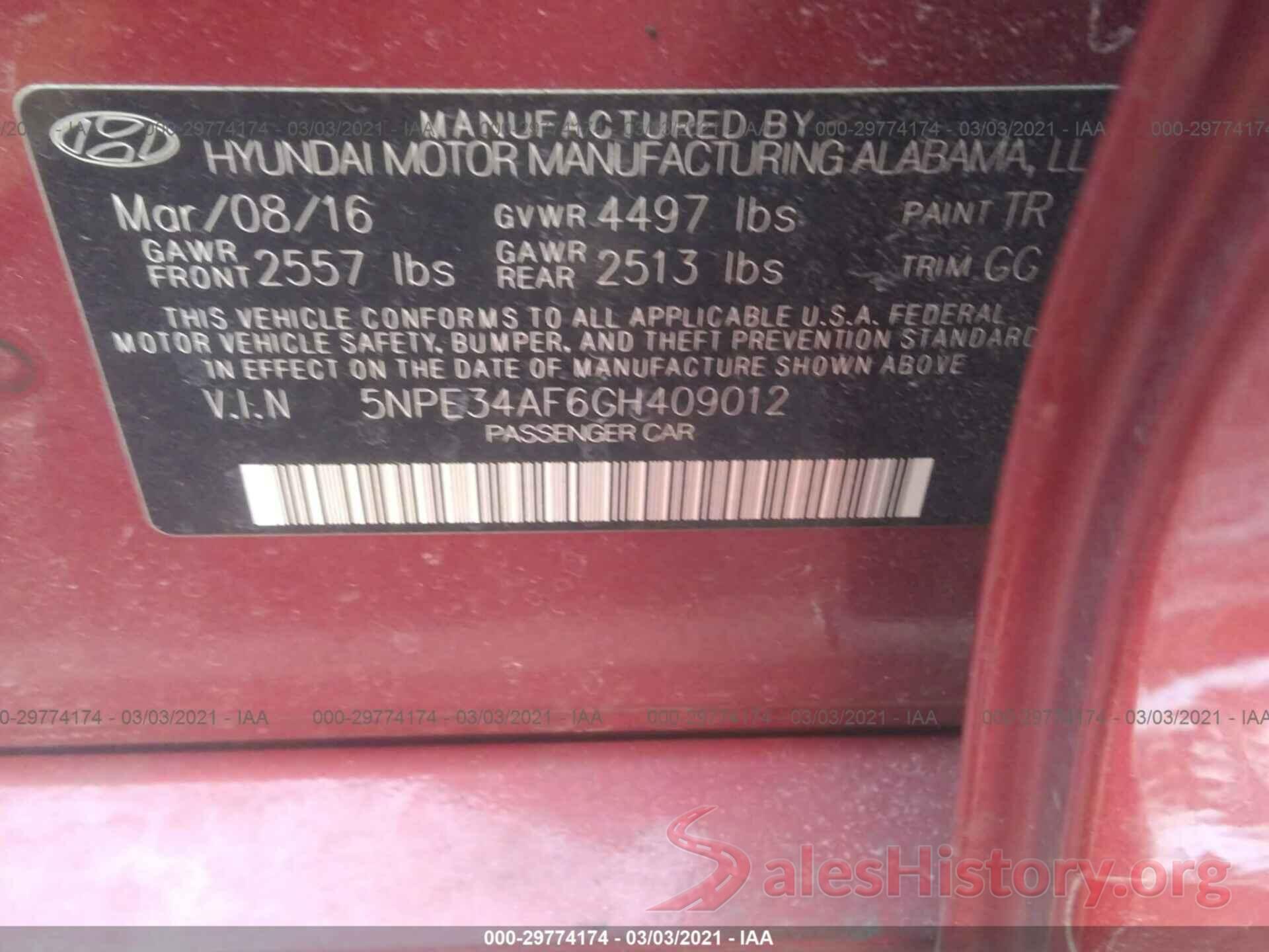 5NPE34AF6GH409012 2016 HYUNDAI SONATA