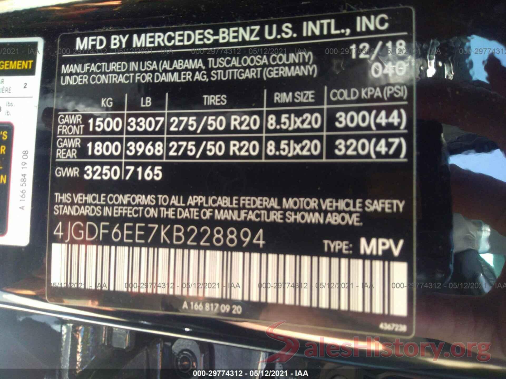 4JGDF6EE7KB228894 2019 MERCEDES-BENZ GLS