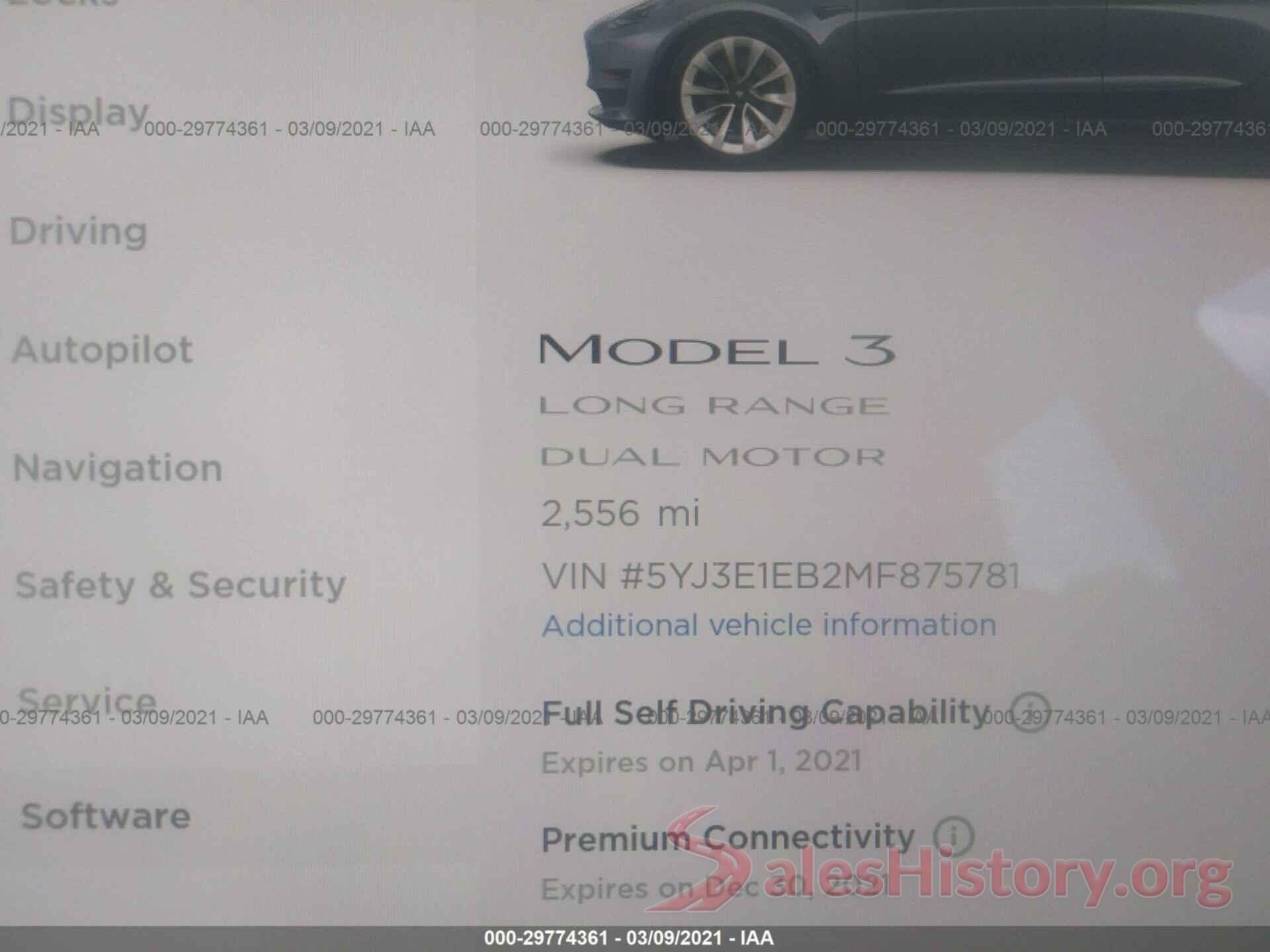 5YJ3E1EB2MF875781 2021 TESLA MODEL 3