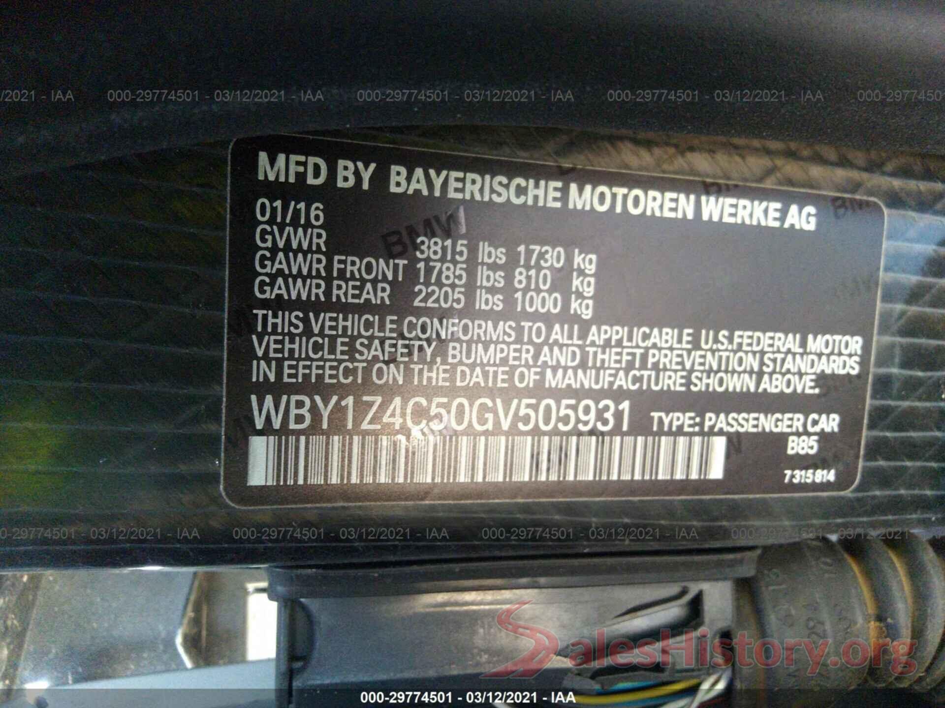 WBY1Z4C50GV505931 2016 BMW I3