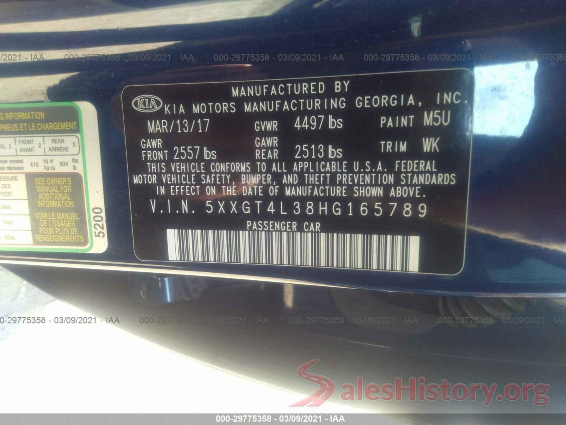 5XXGT4L38HG165789 2017 KIA OPTIMA