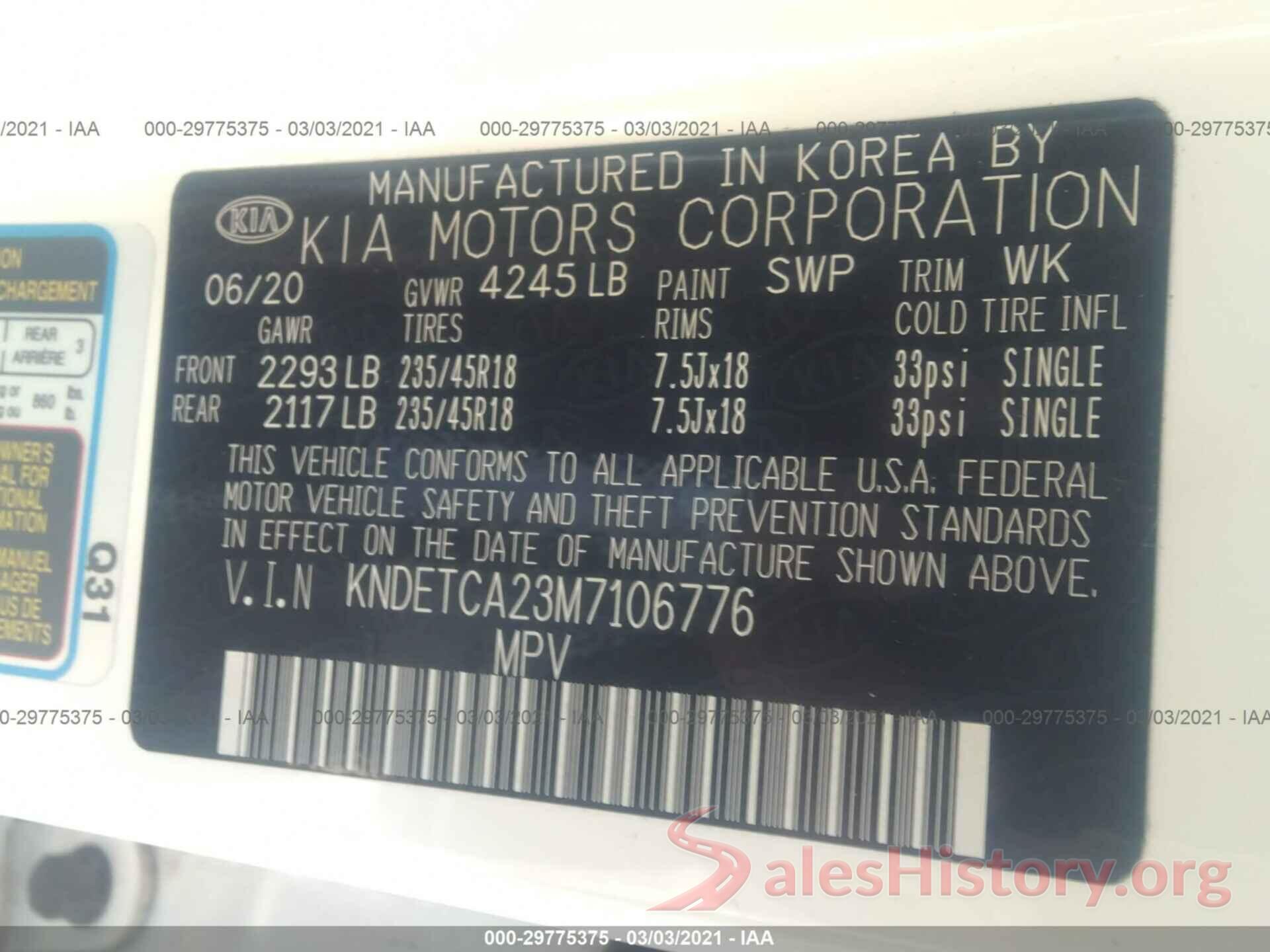 KNDETCA23M7106776 2021 KIA SELTOS