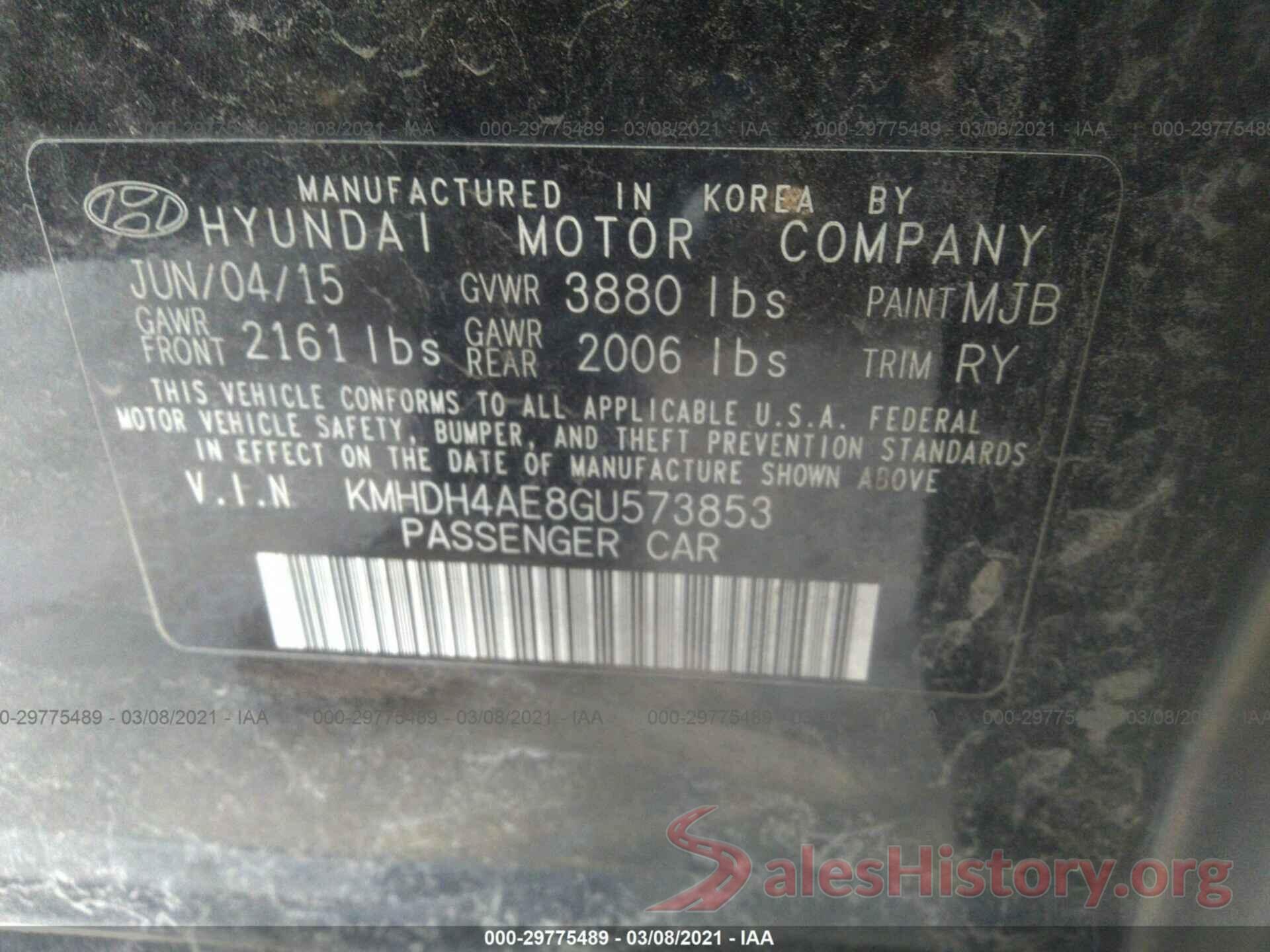 KMHDH4AE8GU573853 2016 HYUNDAI ELANTRA