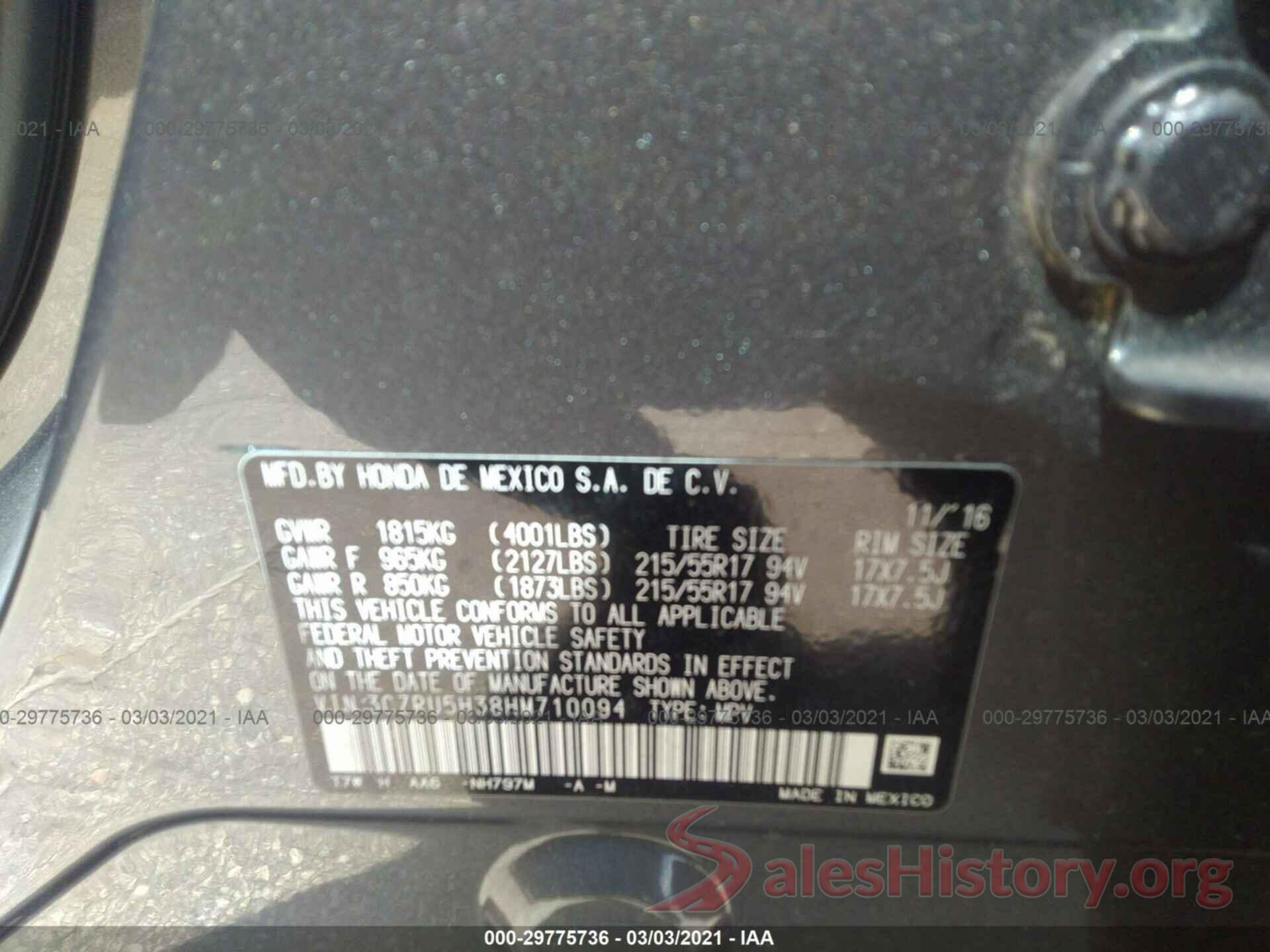 3CZRU5H38HM710094 2017 HONDA HR-V