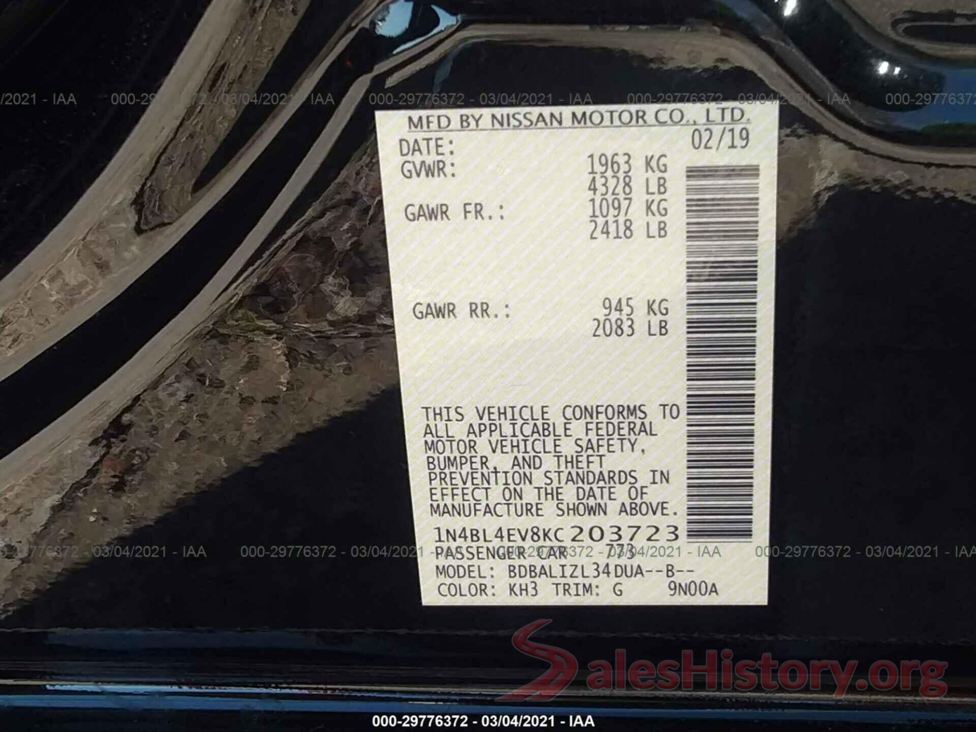 1N4BL4EV8KC203723 2019 NISSAN ALTIMA