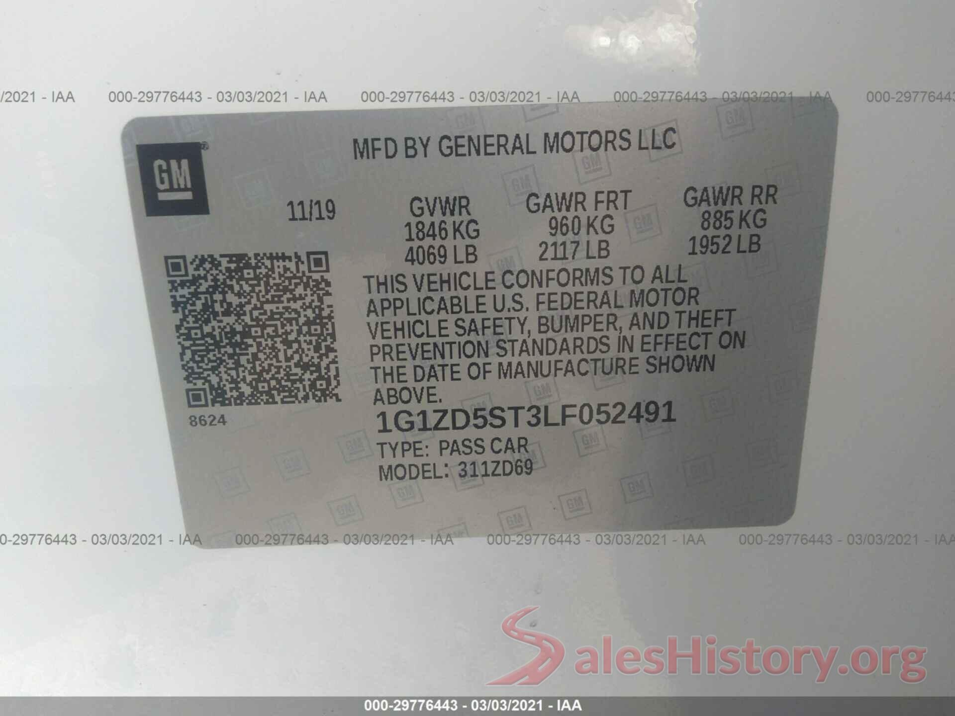 1G1ZD5ST3LF052491 2020 CHEVROLET MALIBU