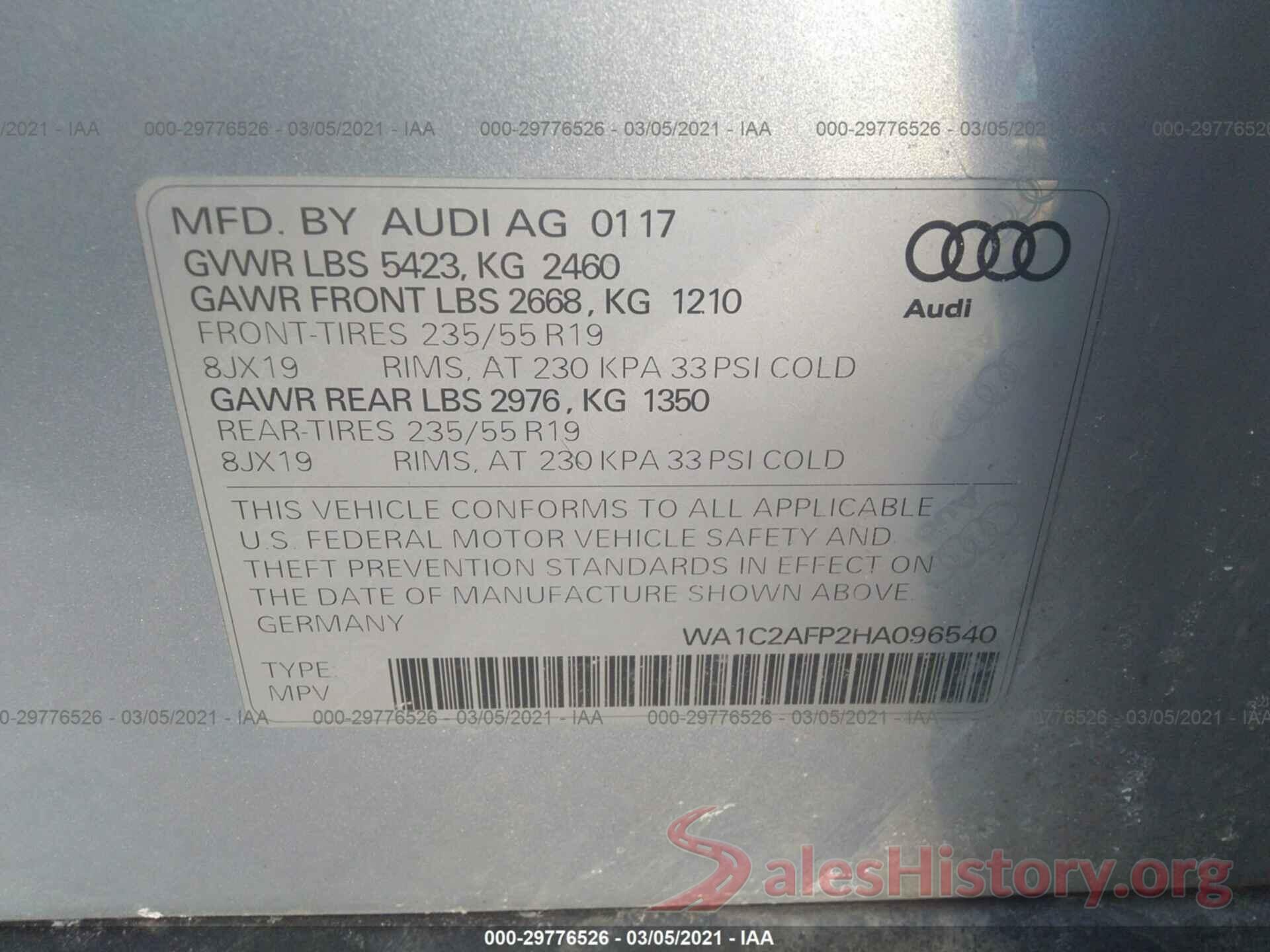 WA1C2AFP2HA096540 2017 AUDI Q5