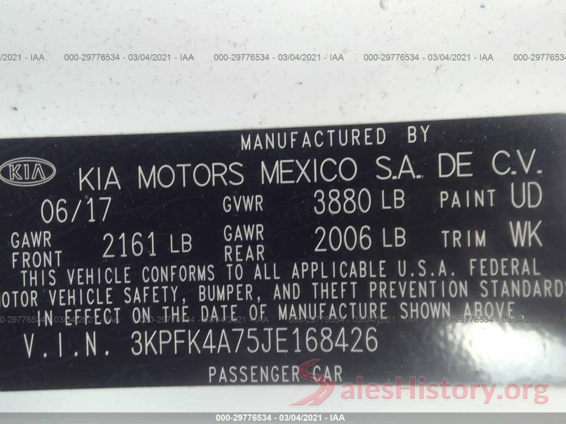 3KPFK4A75JE168426 2018 KIA FORTE