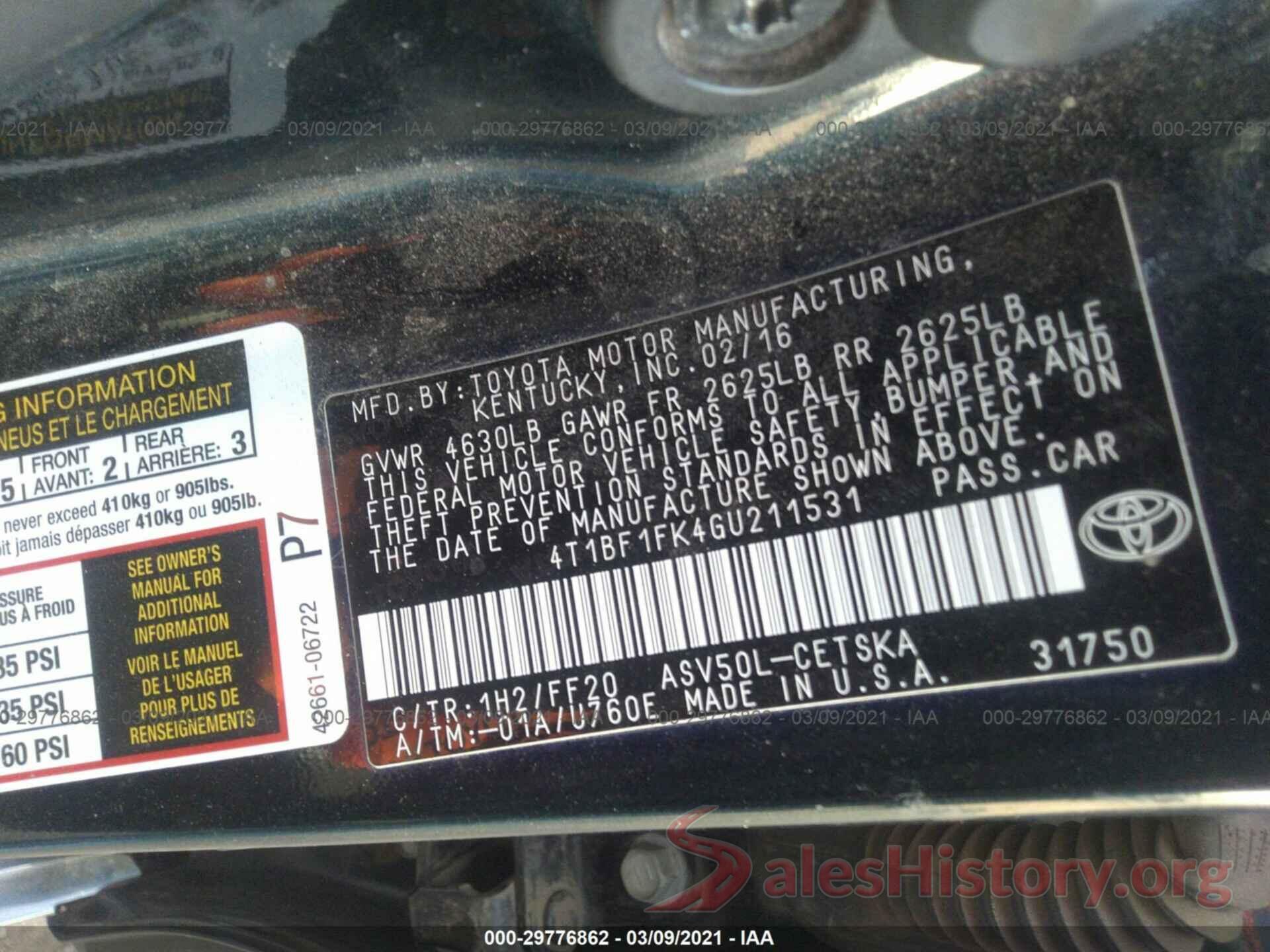 4T1BF1FK4GU211531 2016 TOYOTA CAMRY