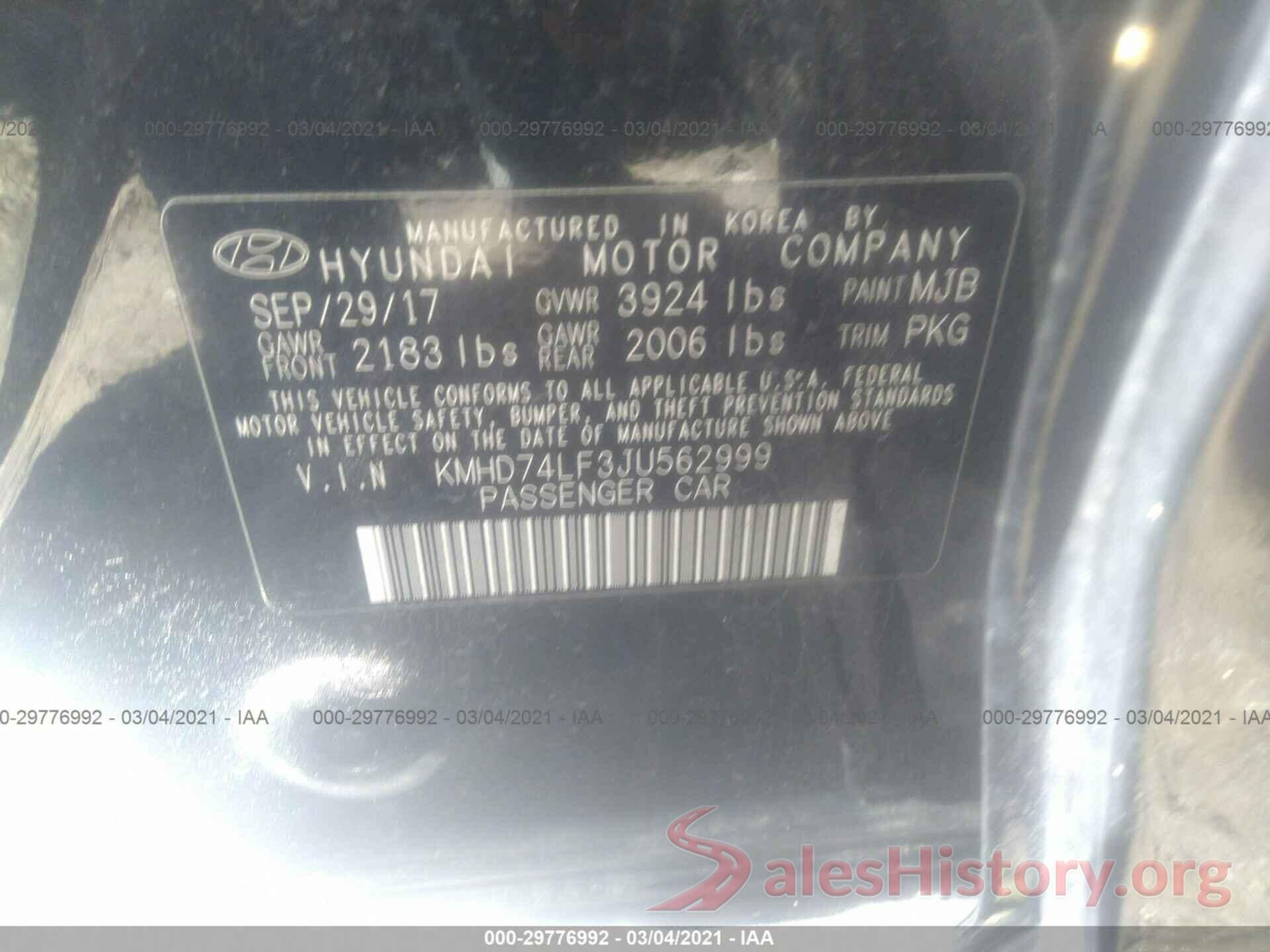 KMHD74LF3JU562999 2018 HYUNDAI ELANTRA