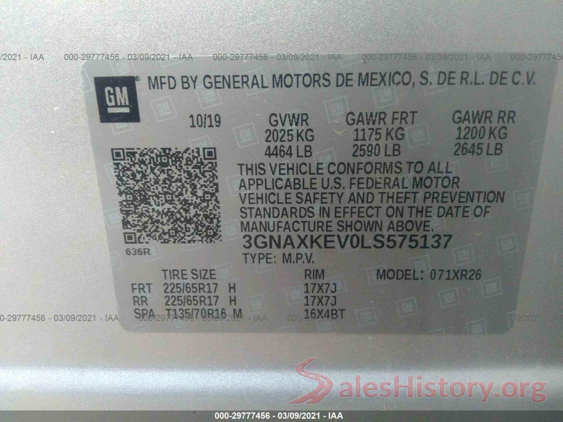 3GNAXKEV0LS575137 2020 CHEVROLET EQUINOX