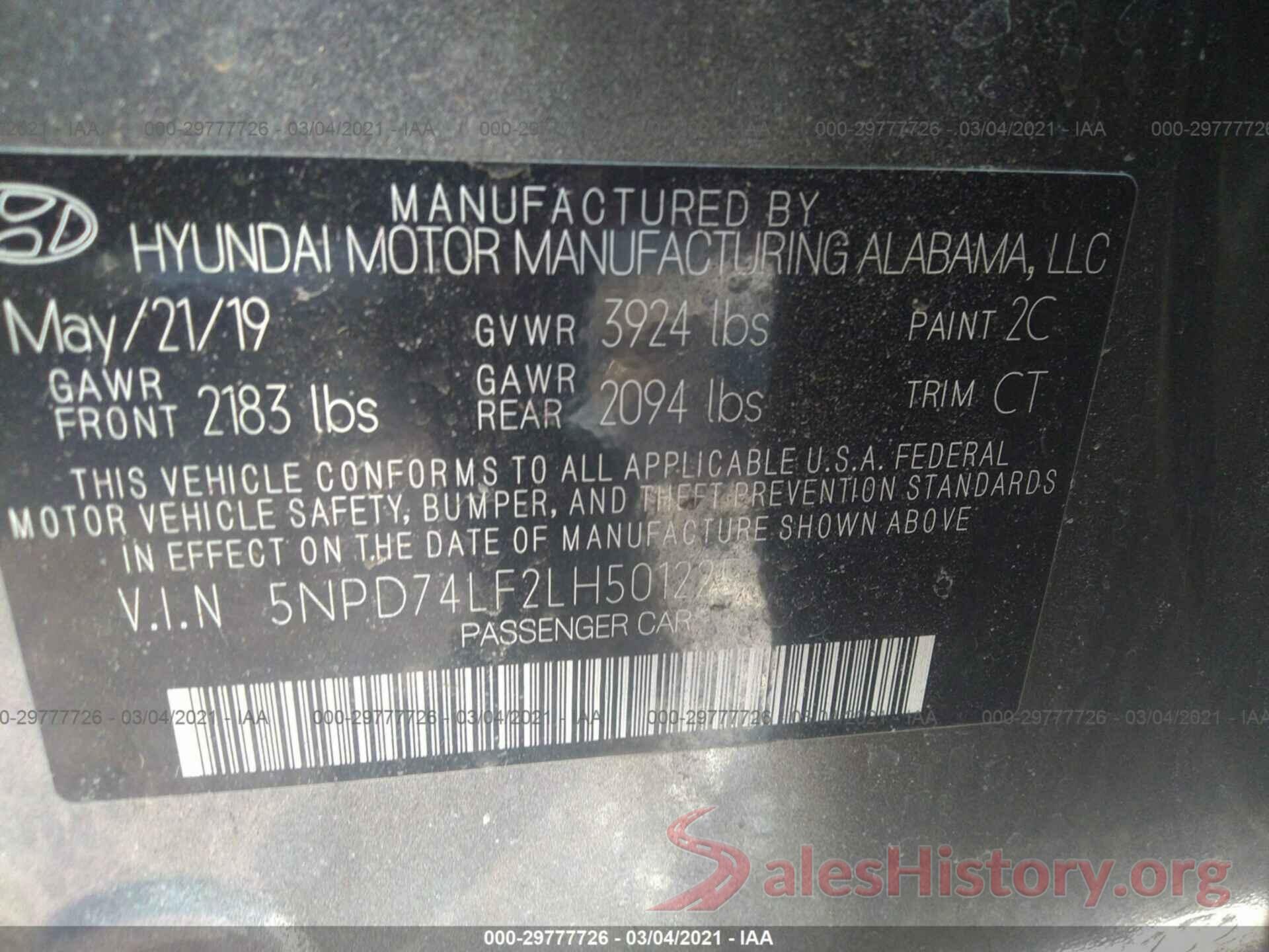 5NPD74LF2LH501225 2020 HYUNDAI ELANTRA