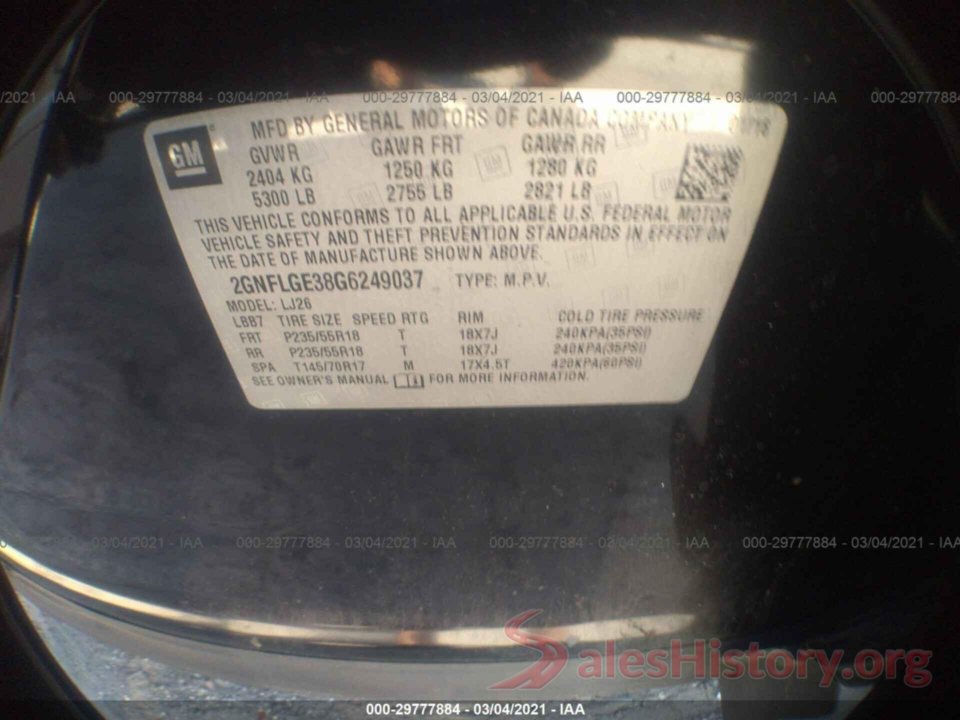 2GNFLGE38G6249037 2016 CHEVROLET EQUINOX