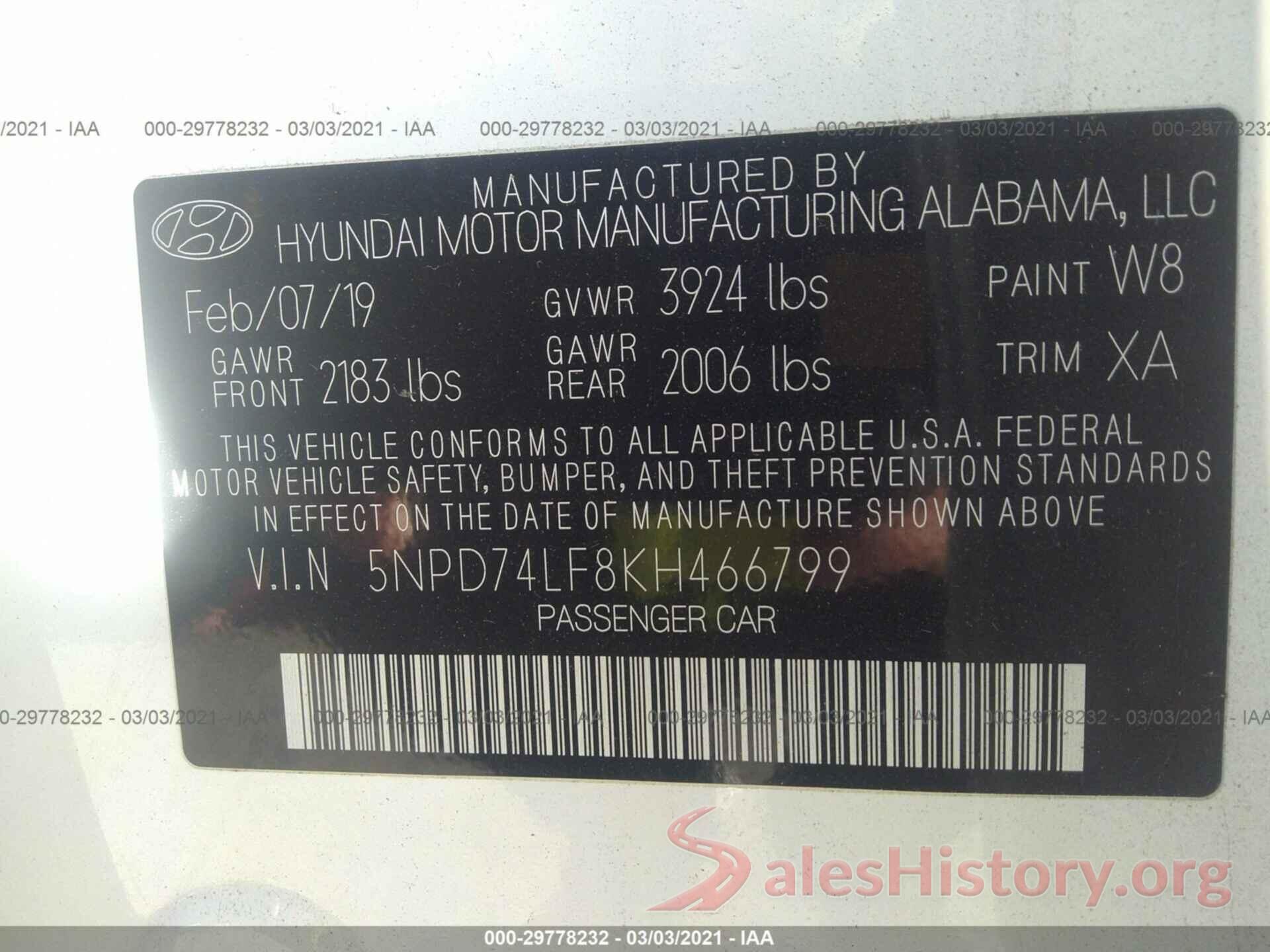 5NPD74LF8KH466799 2019 HYUNDAI ELANTRA