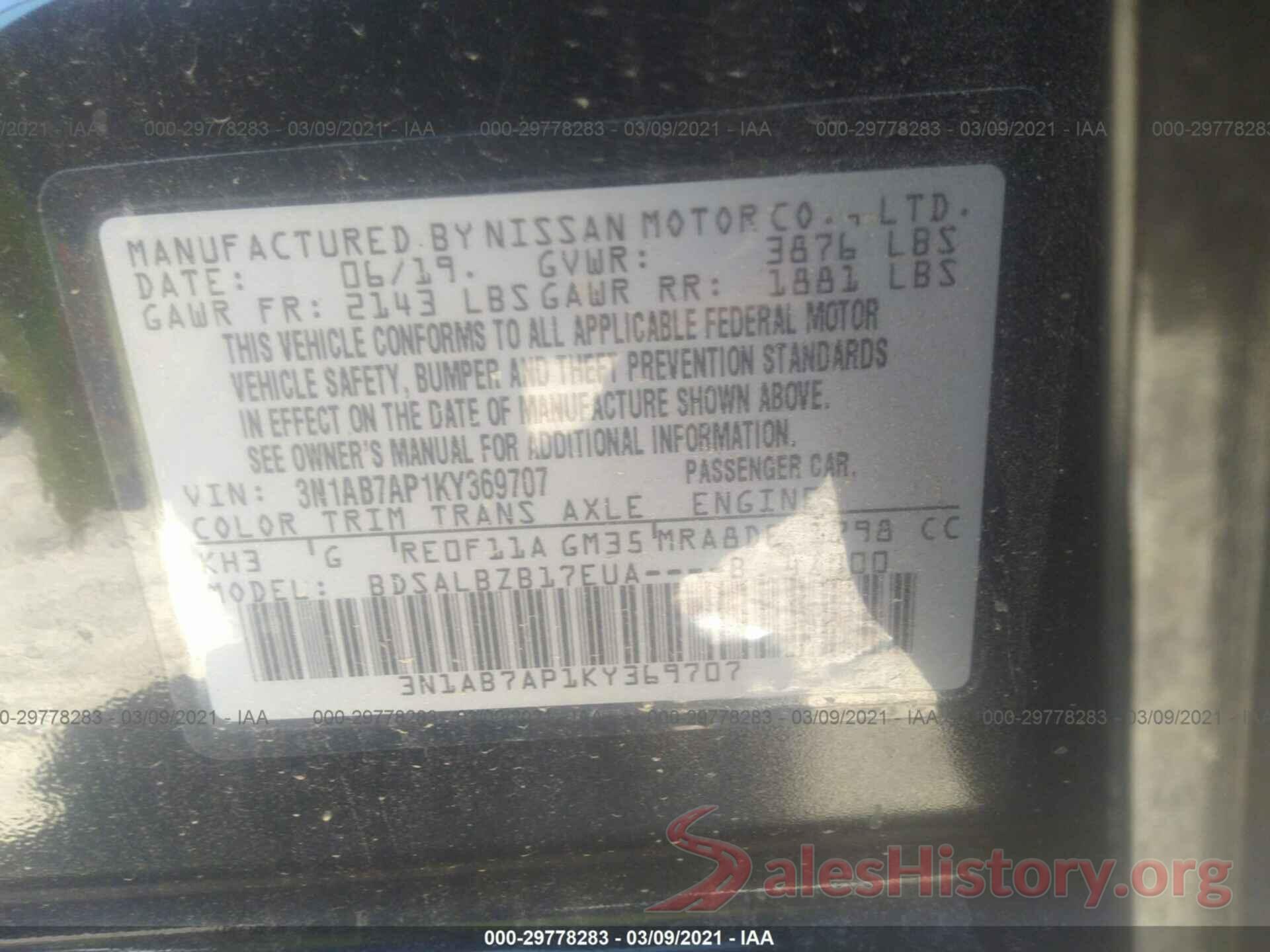 3N1AB7AP1KY369707 2019 NISSAN SENTRA