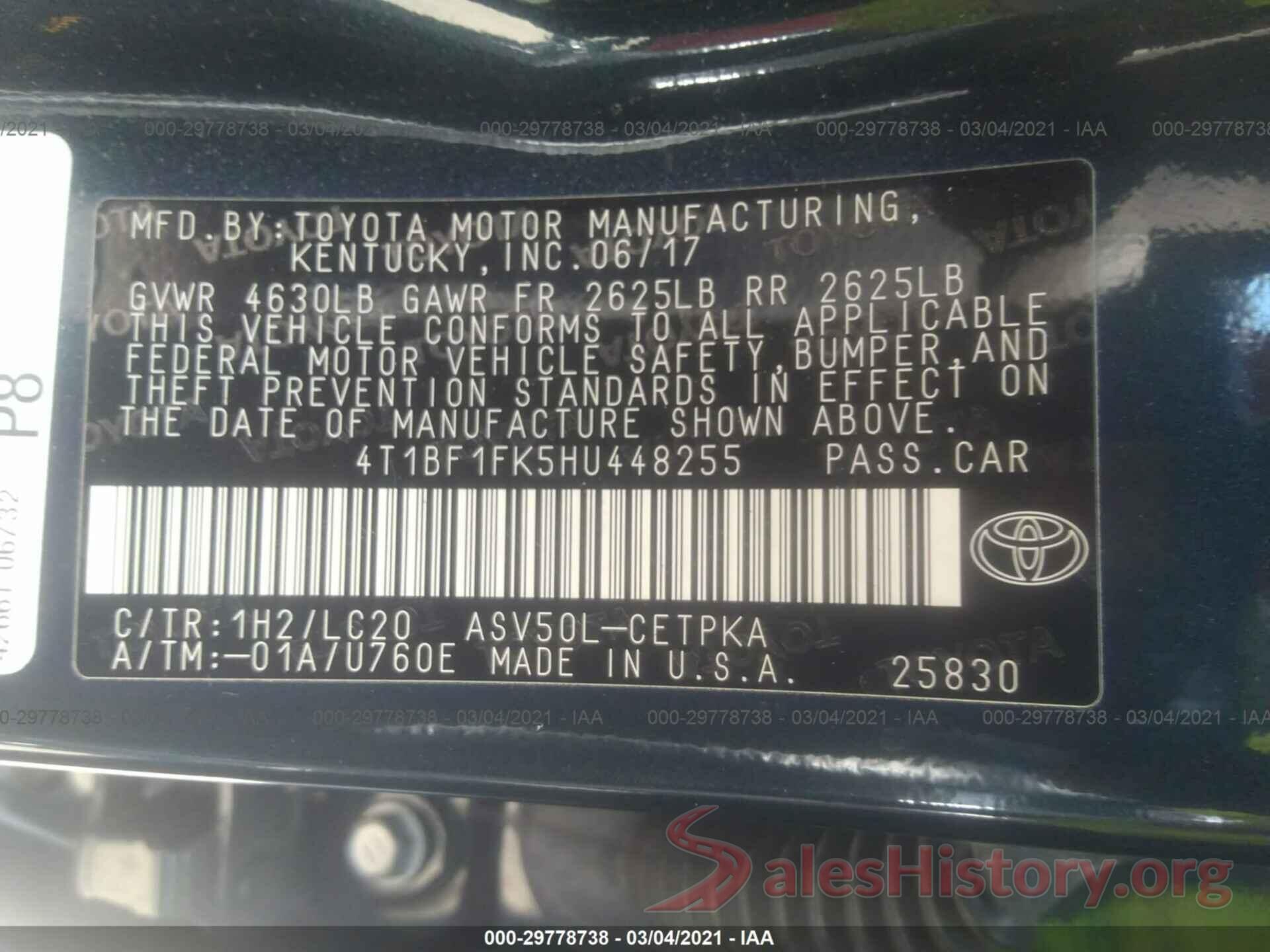 4T1BF1FK5HU448255 2017 TOYOTA CAMRY